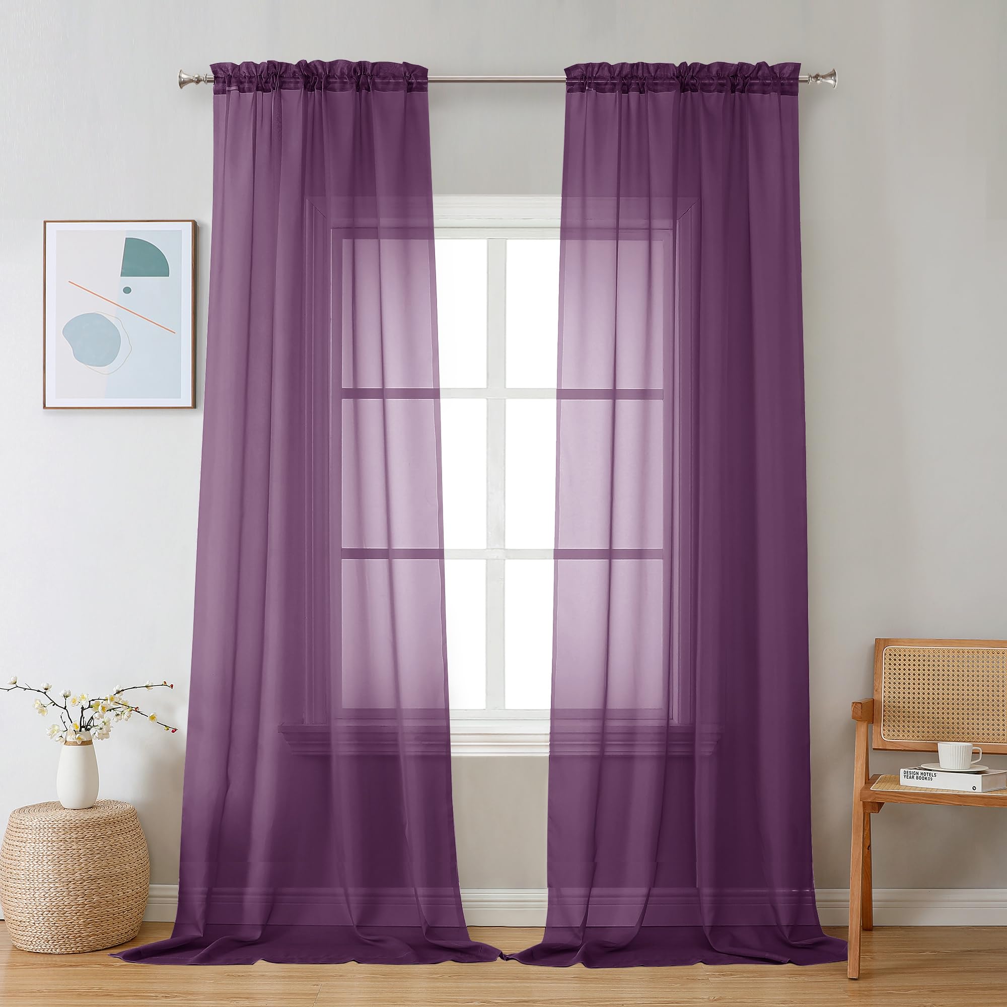 Plum Sheer Curtains 96 inches Long 2 Panels (2 Count)