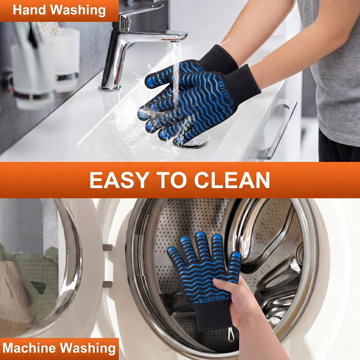 BBQ Gloves 1472°F Heat Resistant Oven Gloves with Fingers Heat Proof Grill Gloves Non (9.6 Ounce)