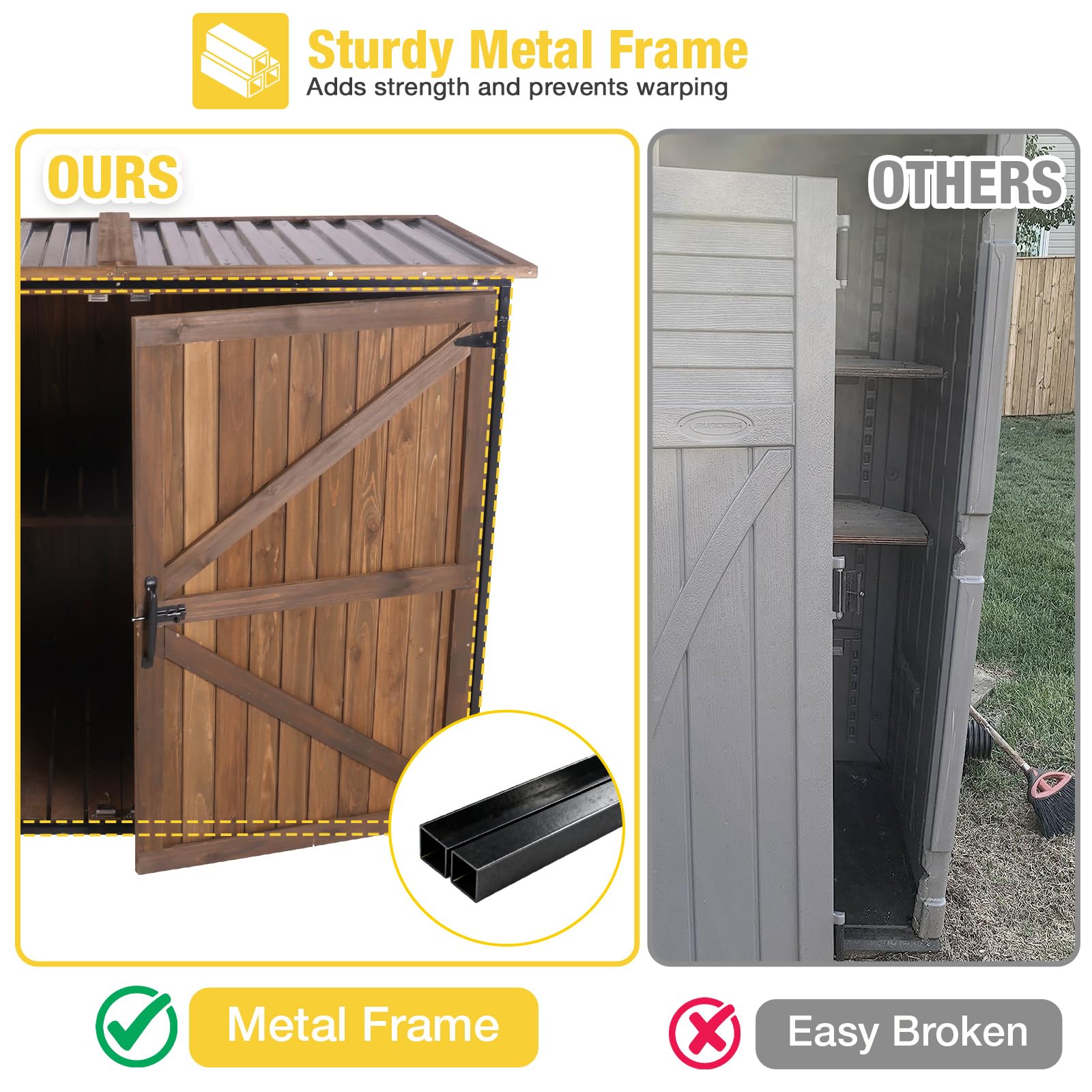 Outdoor Storage Cabinet Trash Can Storage Shed Upgraded with Metal Frame for Garbage Can