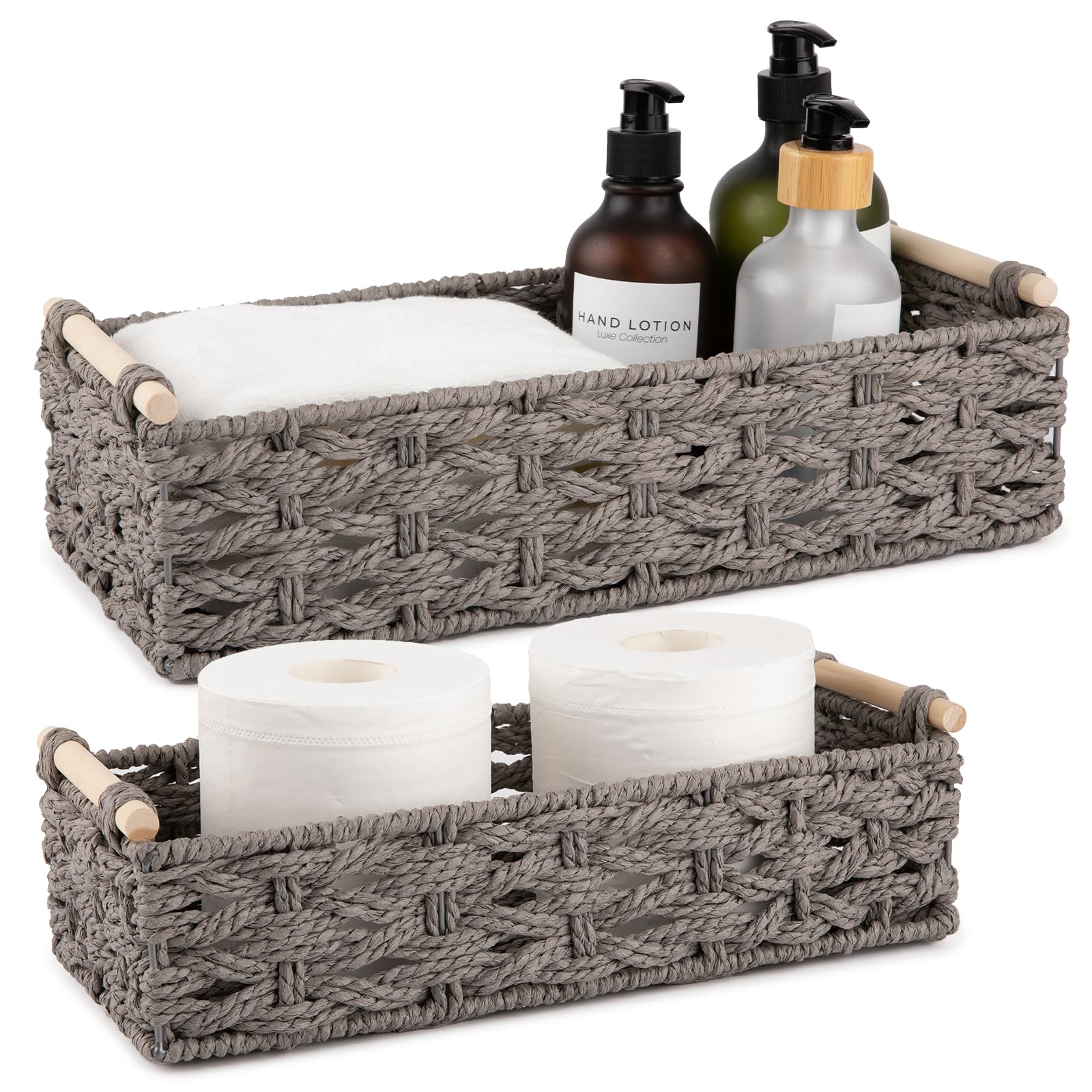 Toilet Paper Baskets Handmade Paper Rope Decorative Wicker Storage Tank Shelf Cabinet Organizer for Bathroom Home (2 Count)