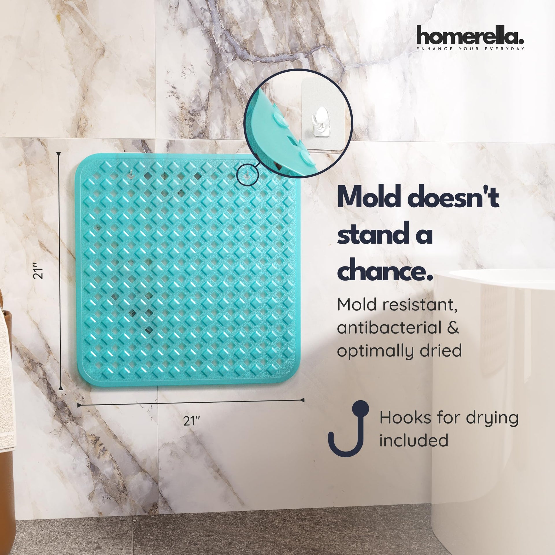 Square Shower Mat Non Slip Anti Mold 21x21 Anti Slip Shower Mat