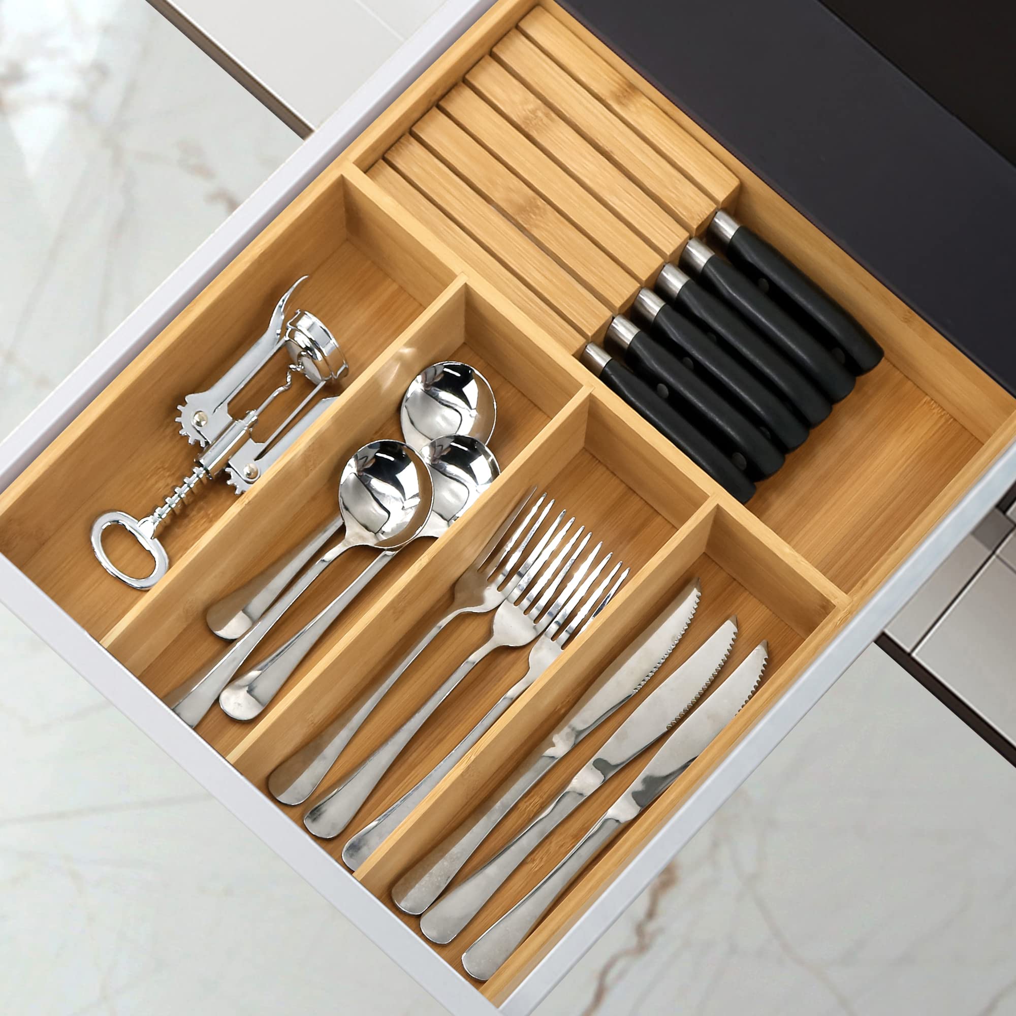 Bamboo Silverware Drawer Organizer