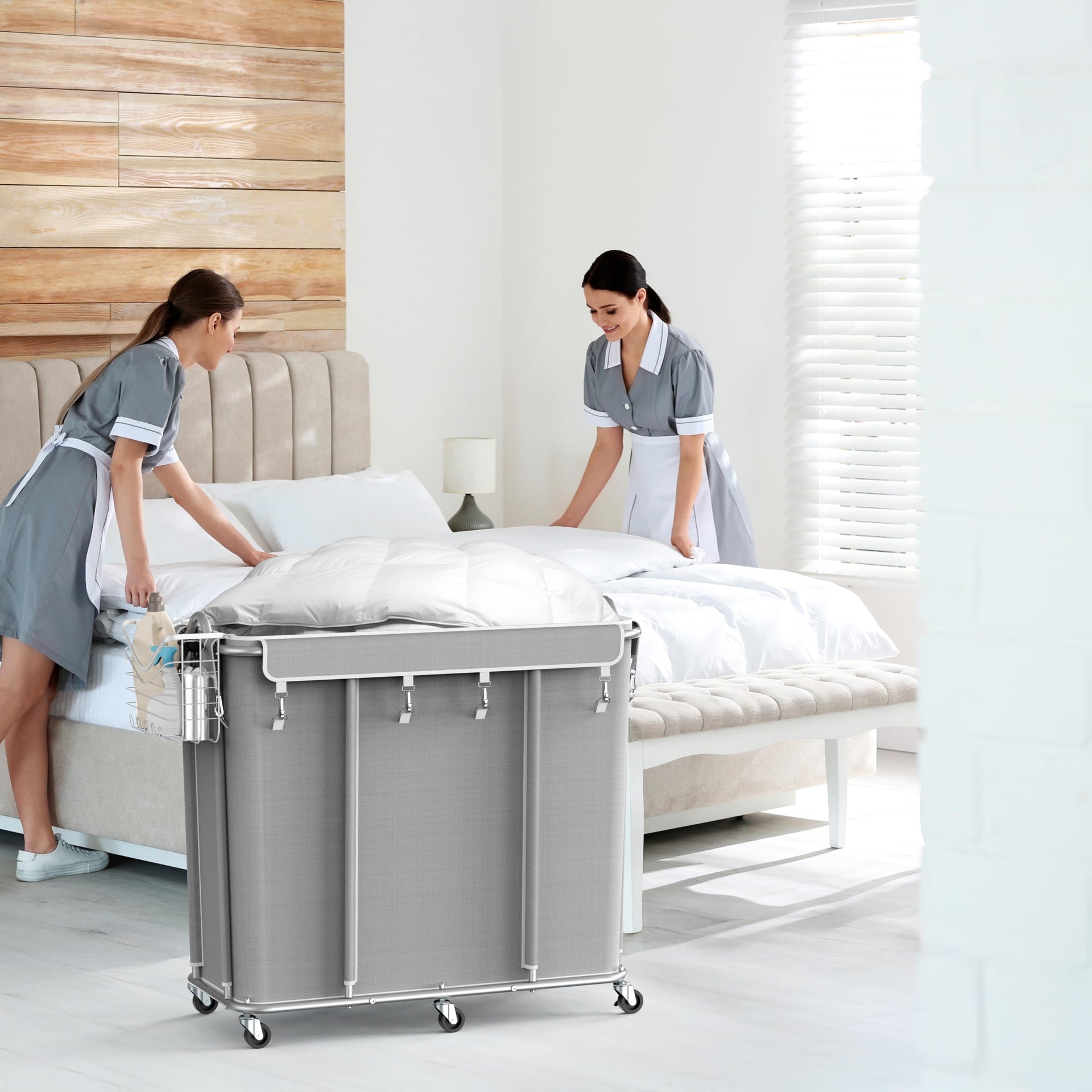 Large 2 Section Rolling Laundry Cart