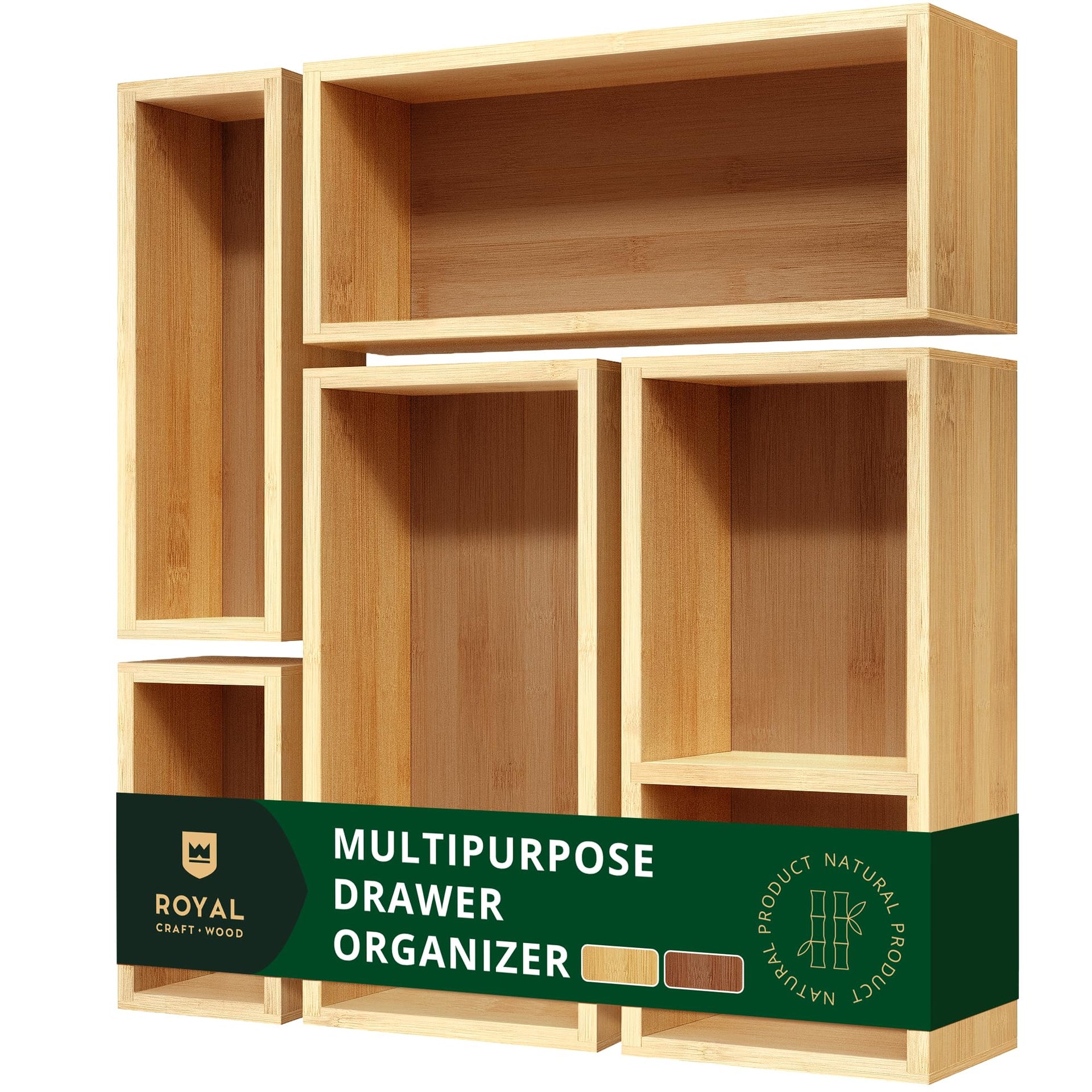 5 Piece Bamboo Drawer Organizer Set (5 Count)