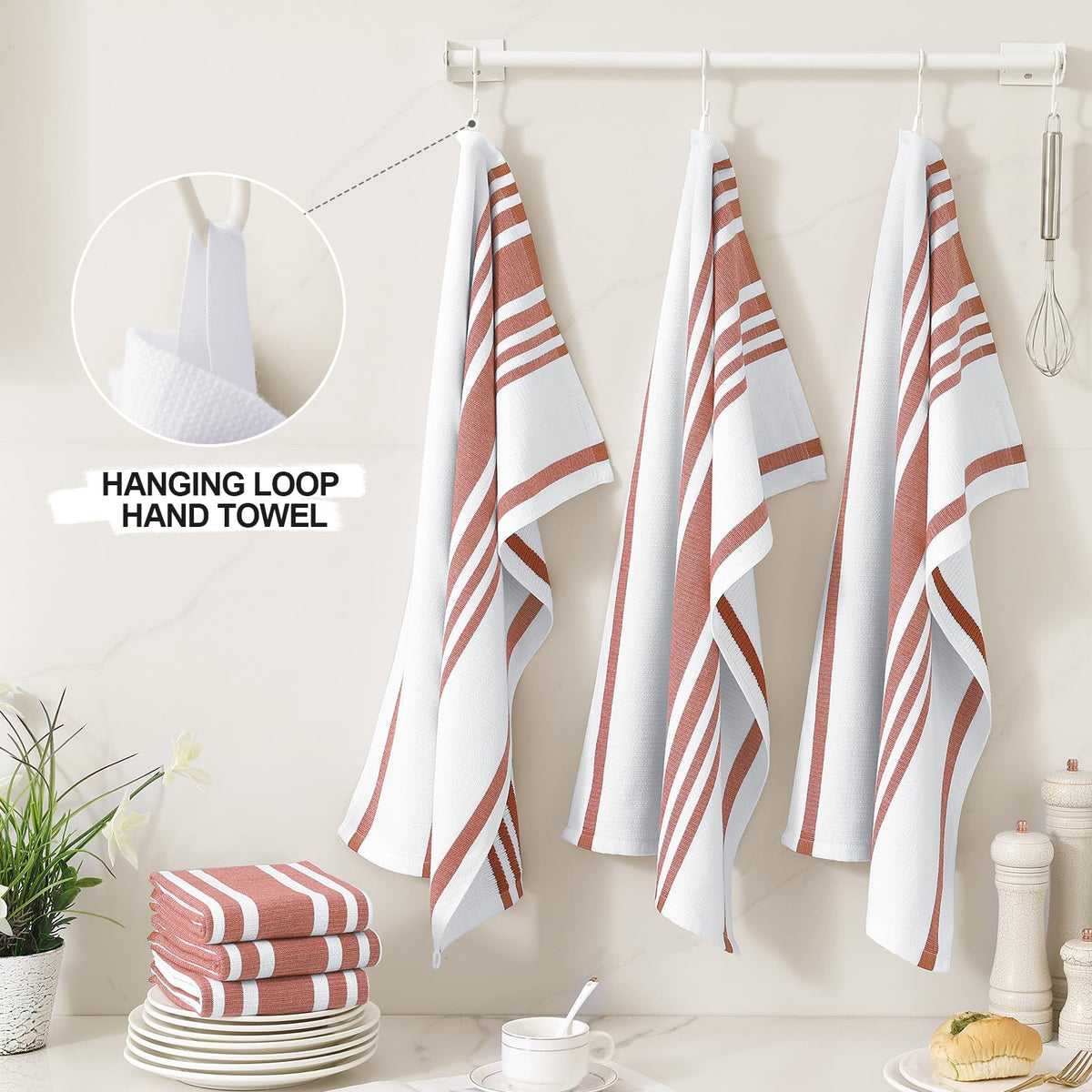 Premium Cotton Stripe Kitchen Towels 6 Pack (6 Count)