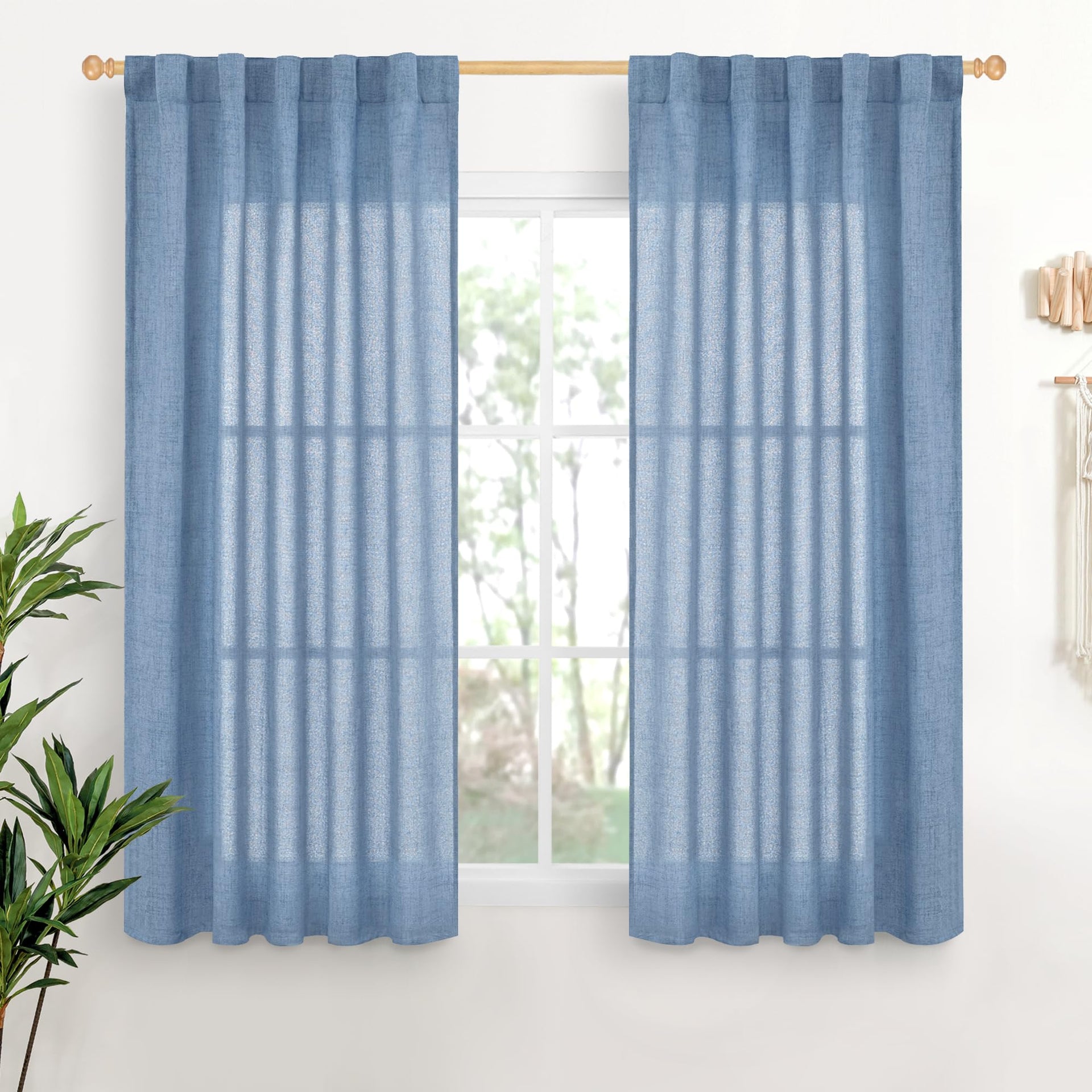 Light Blue Linen Curtains 45 Inch Length (2 Count)