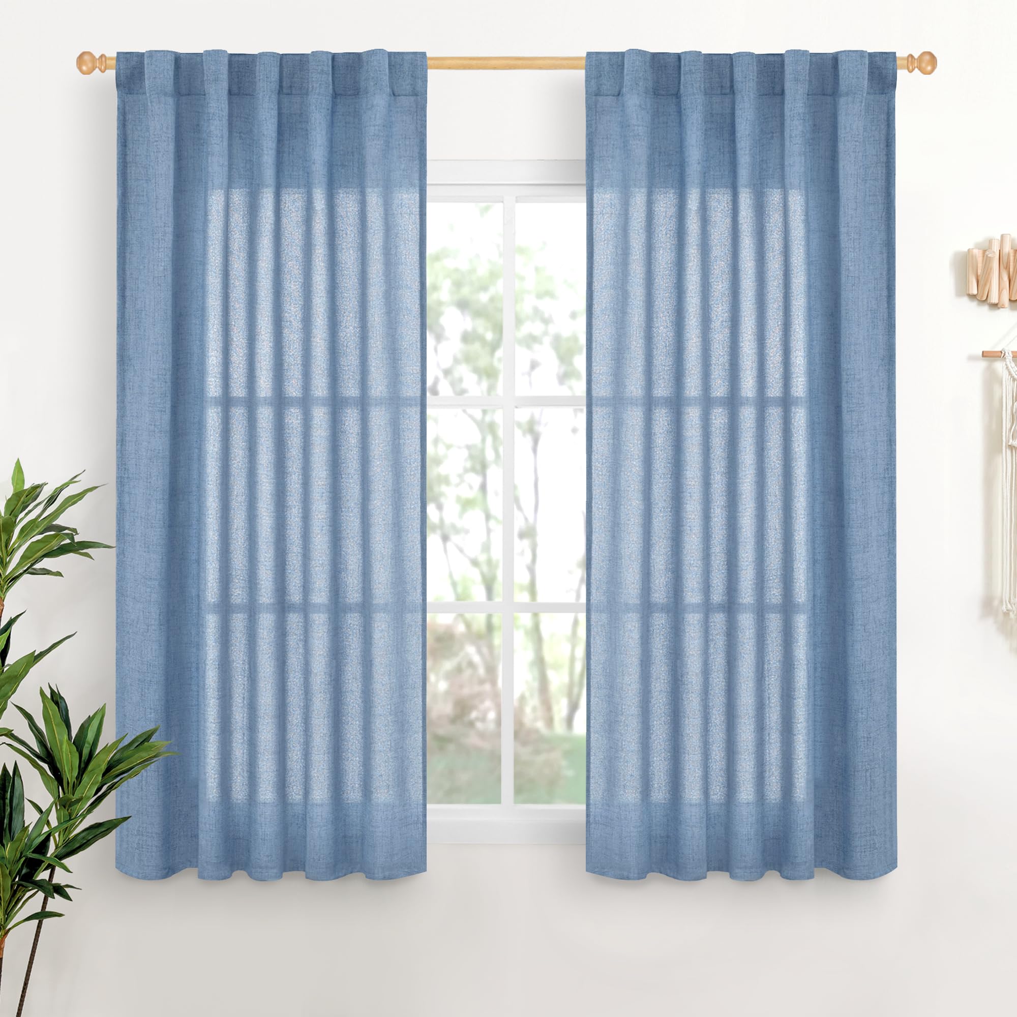 Light Blue Linen Curtains 45 Inch Length (2 Count)
