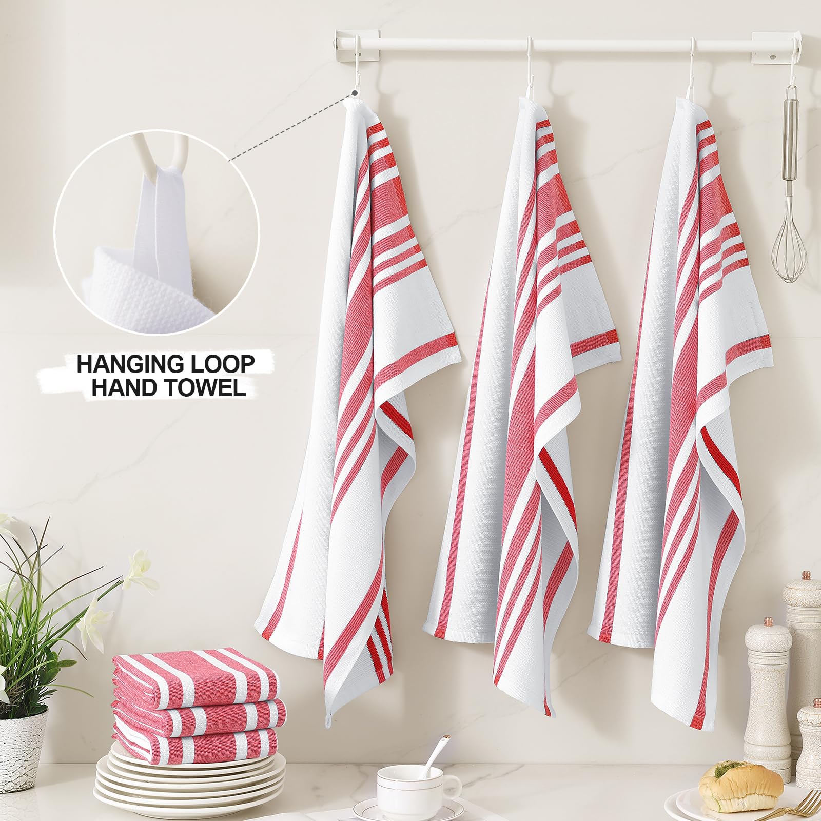Premium Cotton Stripe Kitchen Towels 6 Pack (6 Count)