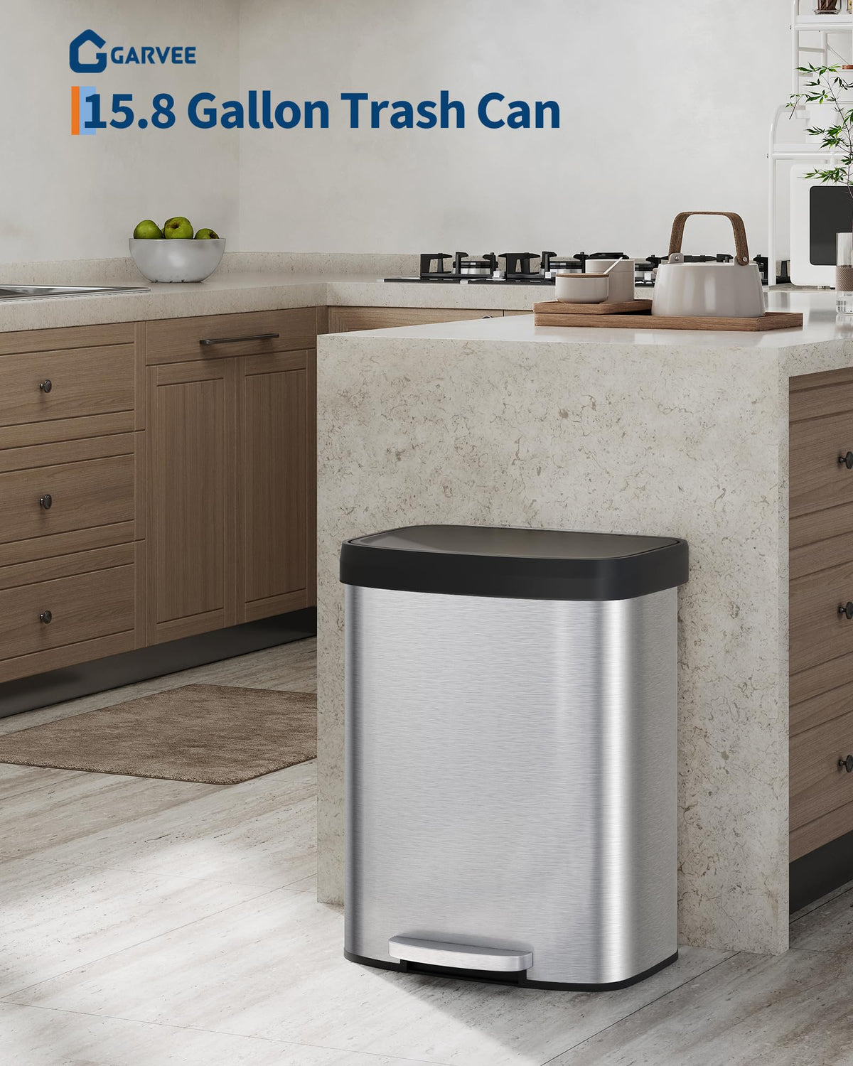 16 gal 60 L Stainless Steel Trash Can with Lid