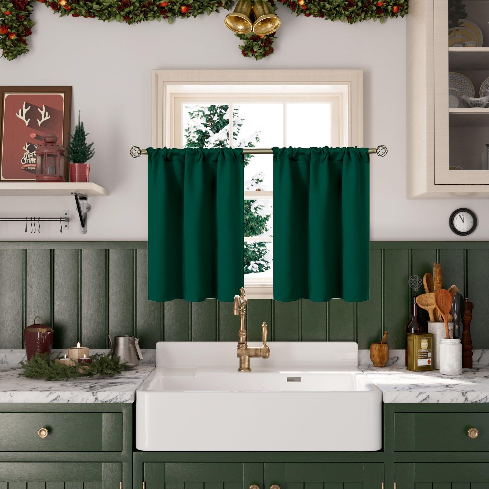 Emerald Green Blackout Curtains 36 Inch Length for Kitchen Window (2 Count)