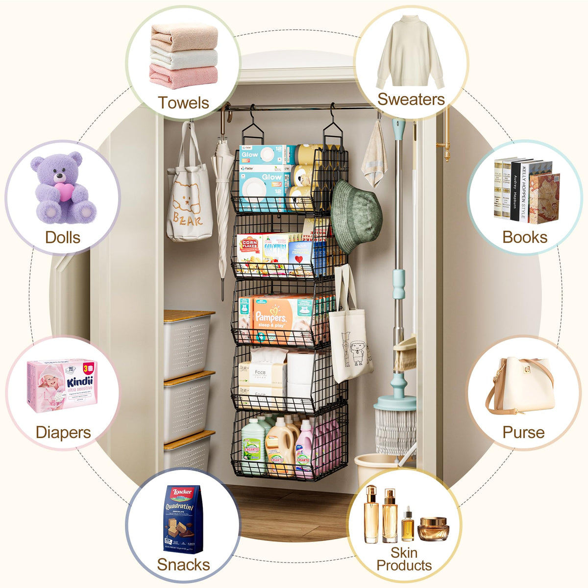 Capacity Upgrade Edition Deeper 4'' 5 Tier Foldable Hanging Closet Organizer and Storage