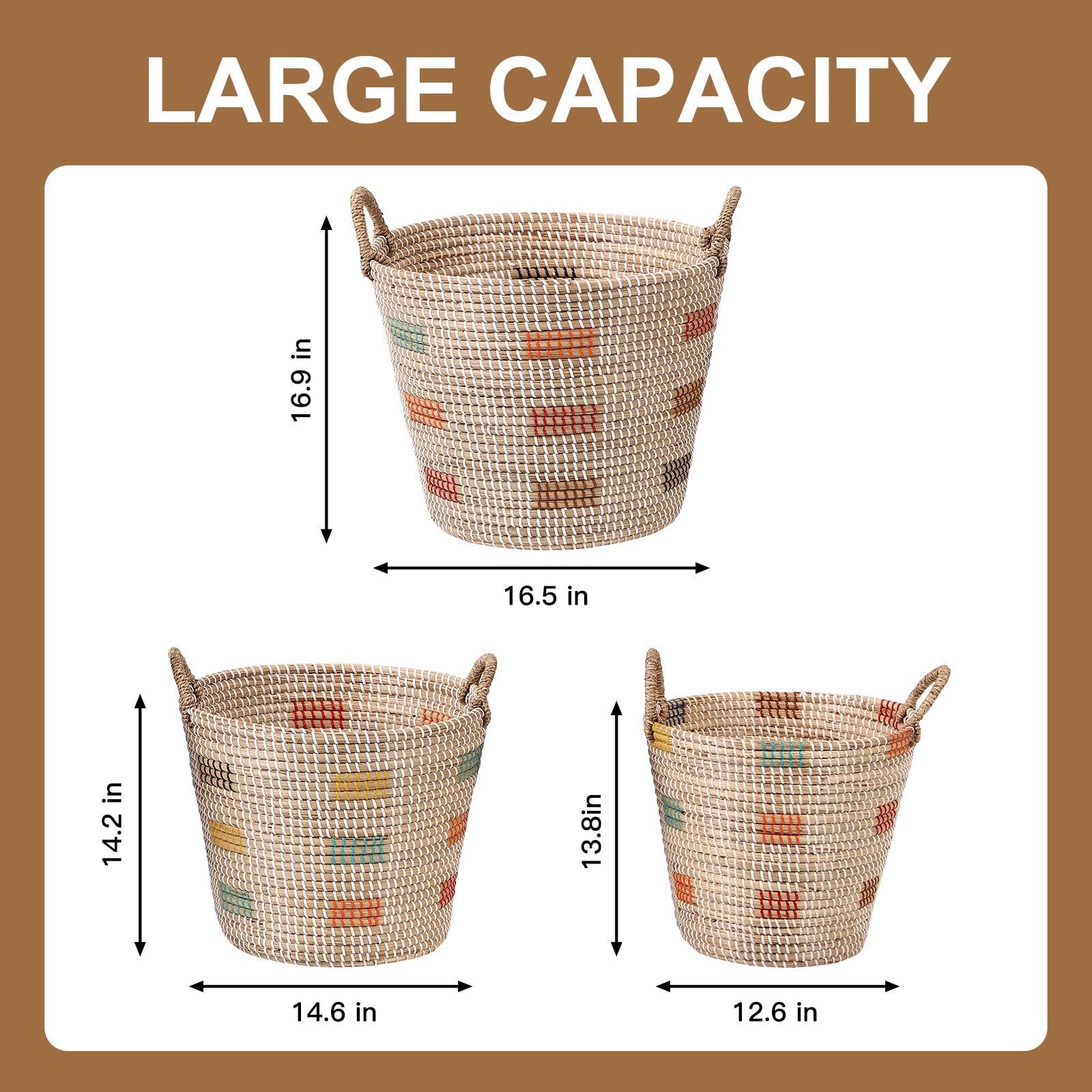 Premium Natural Sea Grass Storage Baskets Set of 3