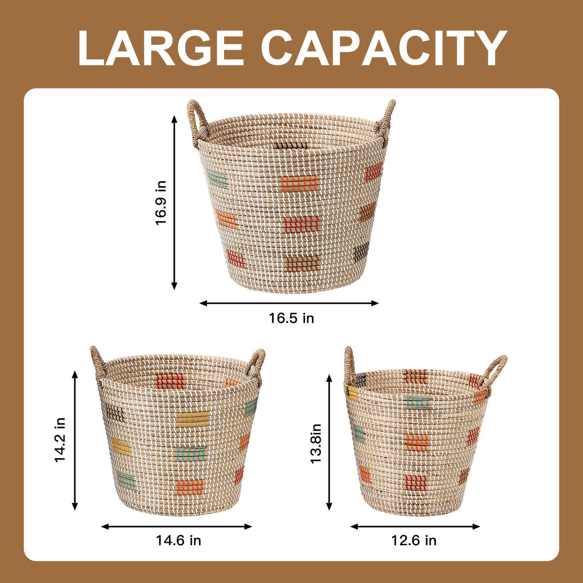 Premium Natural Sea Grass Storage Baskets Set of 3