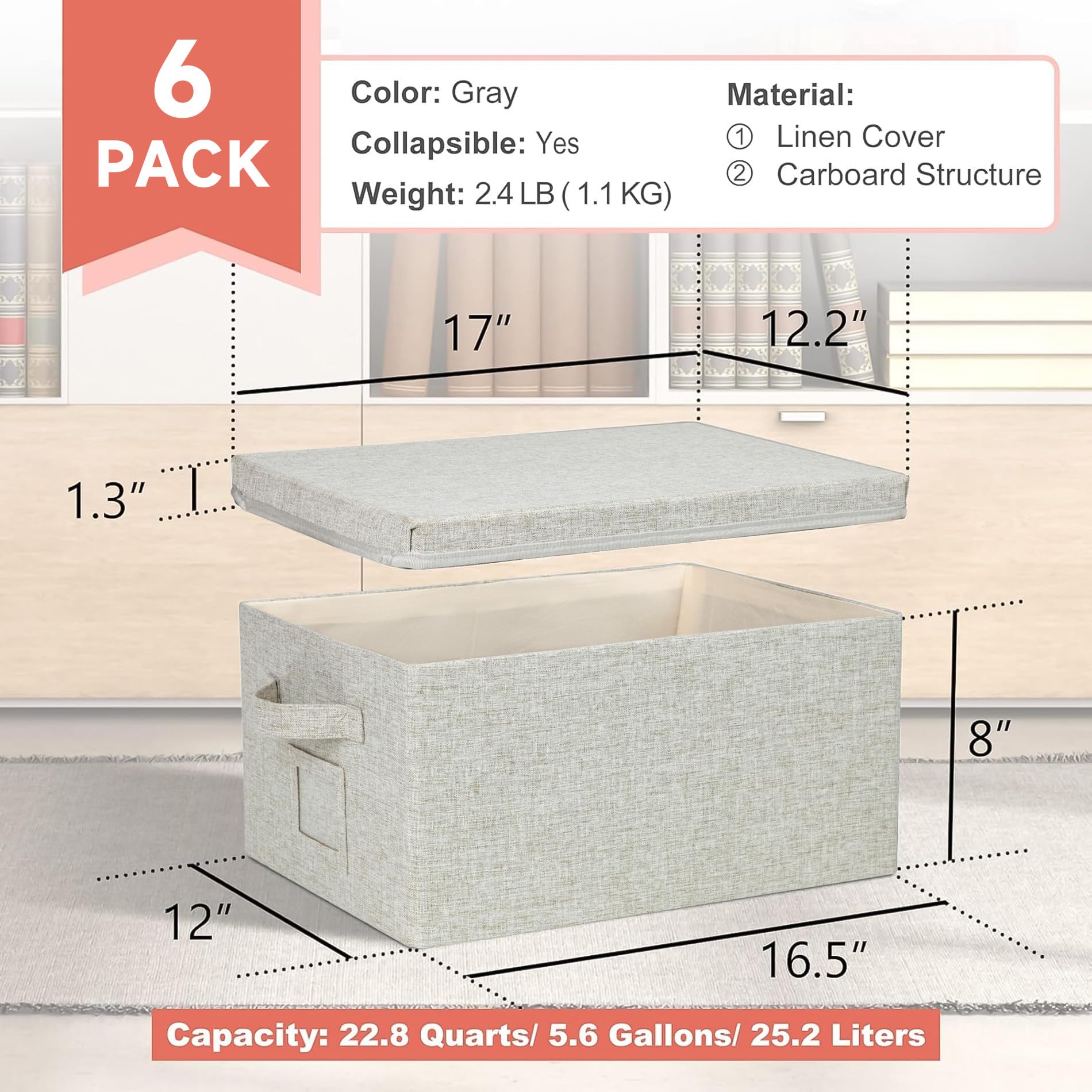 Storage Bins With Lids Closet Organizer Cabinet Box For Clothes (6 Count)