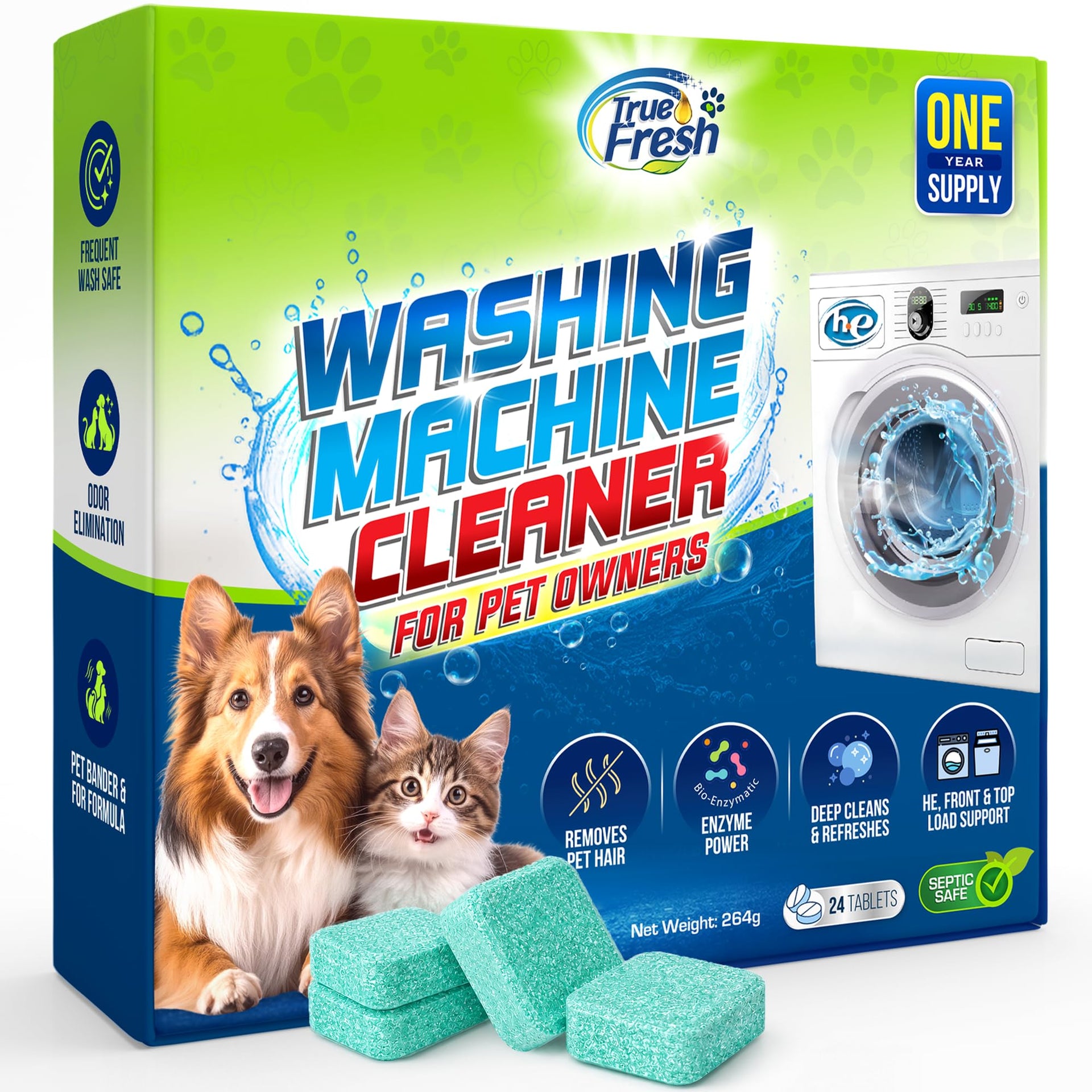 Deep Clean Washing Machine Cleaner Enzyme Pet Hair Dissolver (24 Count)