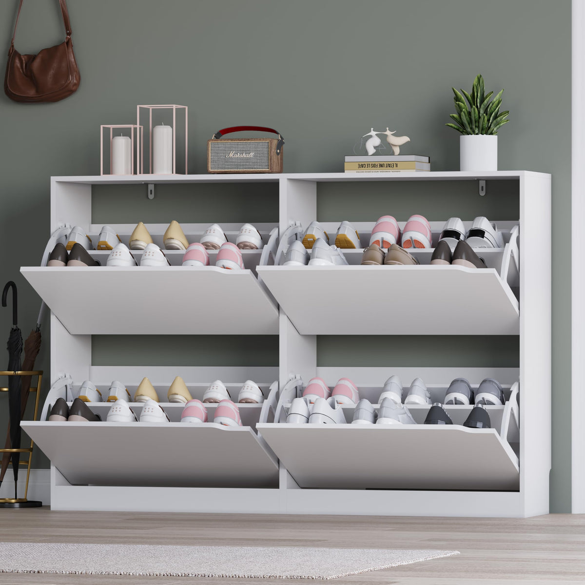 Shoe Cabinet with 4 Flip Drawers