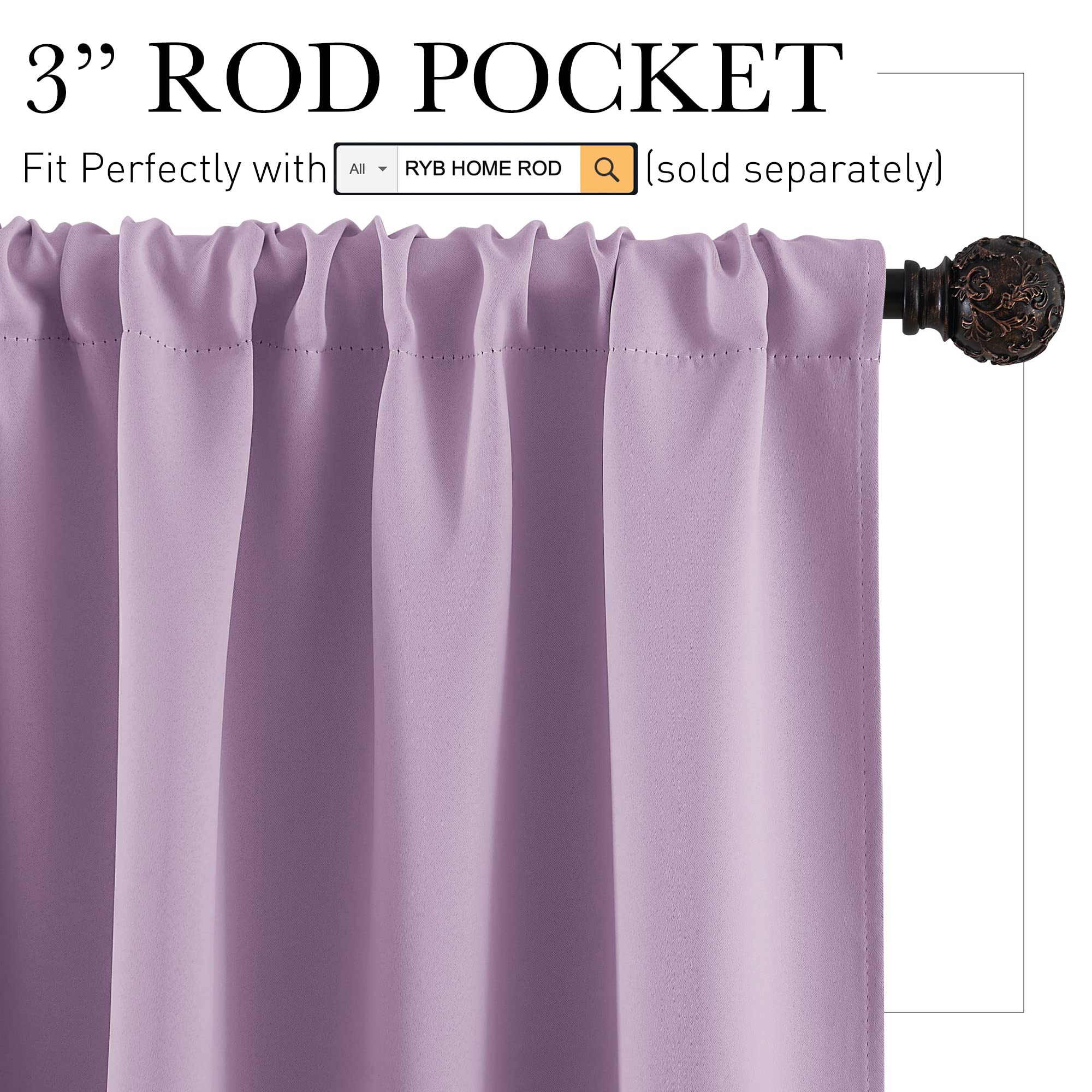 Bedroom Curtains Solid Blackout Panels Rod Pocket Thermal Insulated Window Drapes for Living Room (2 Count)