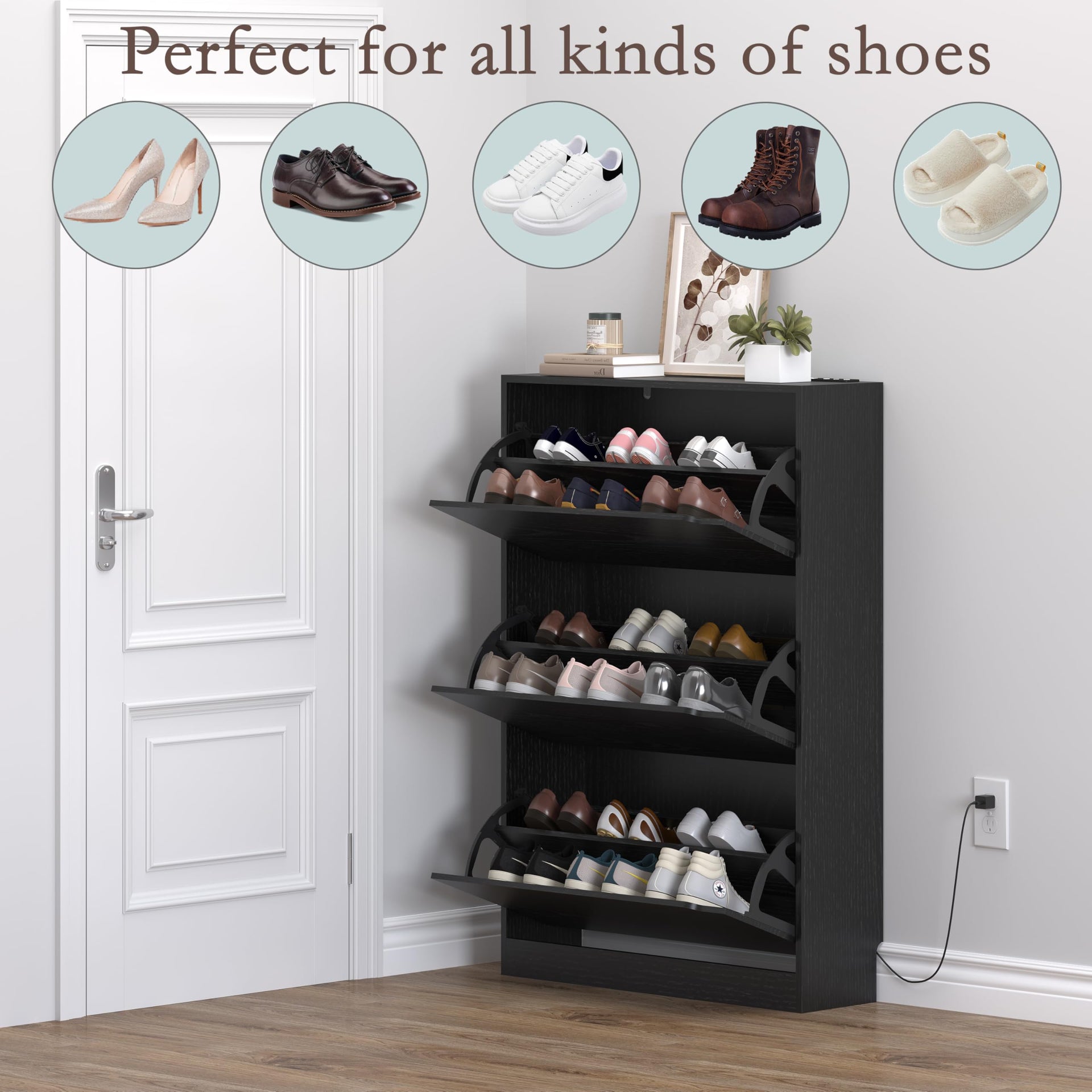Shoe Cabinet with Odor Control and Back Panels