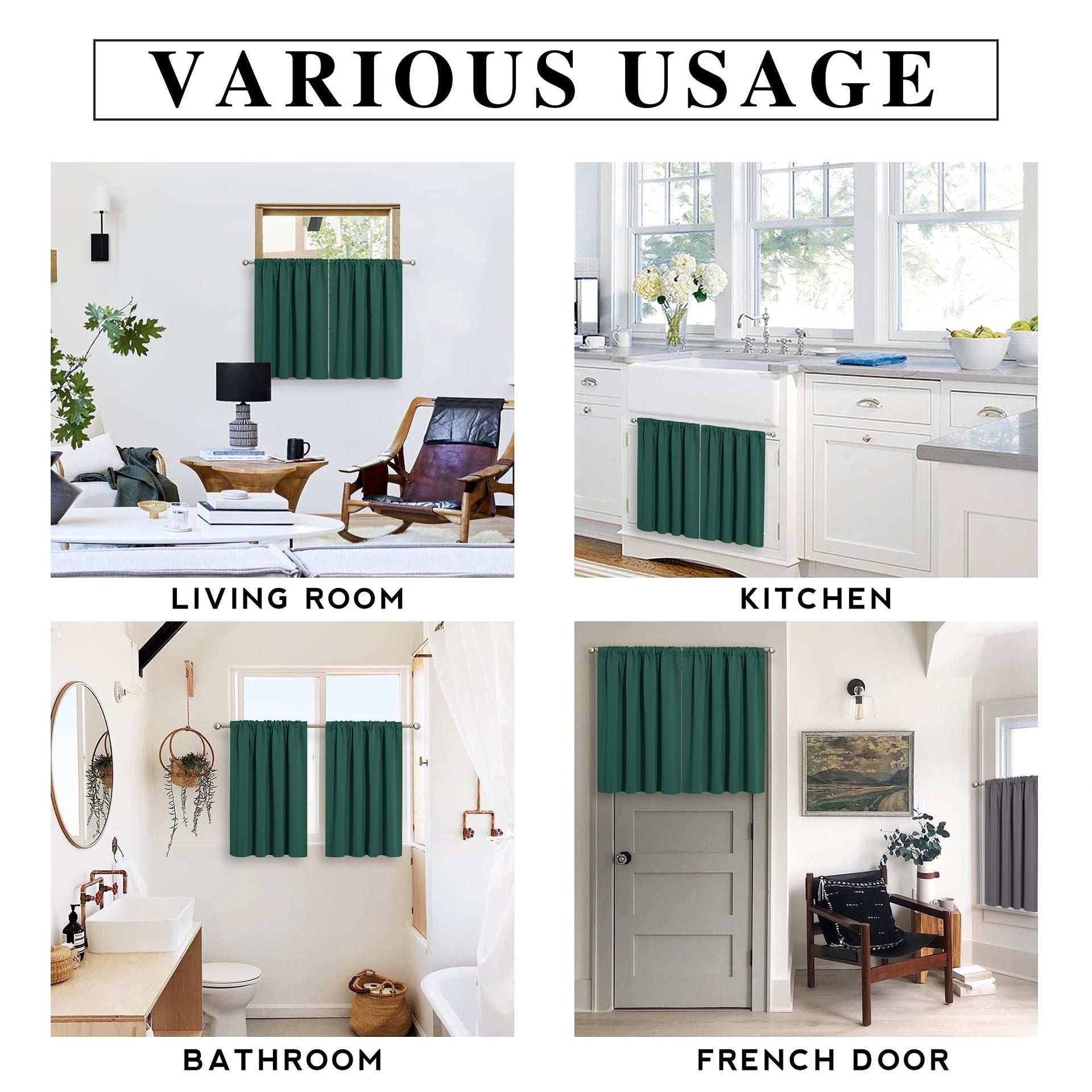 Short Hunter Green Blackout Curtains for Small Bedroom Window Cafe