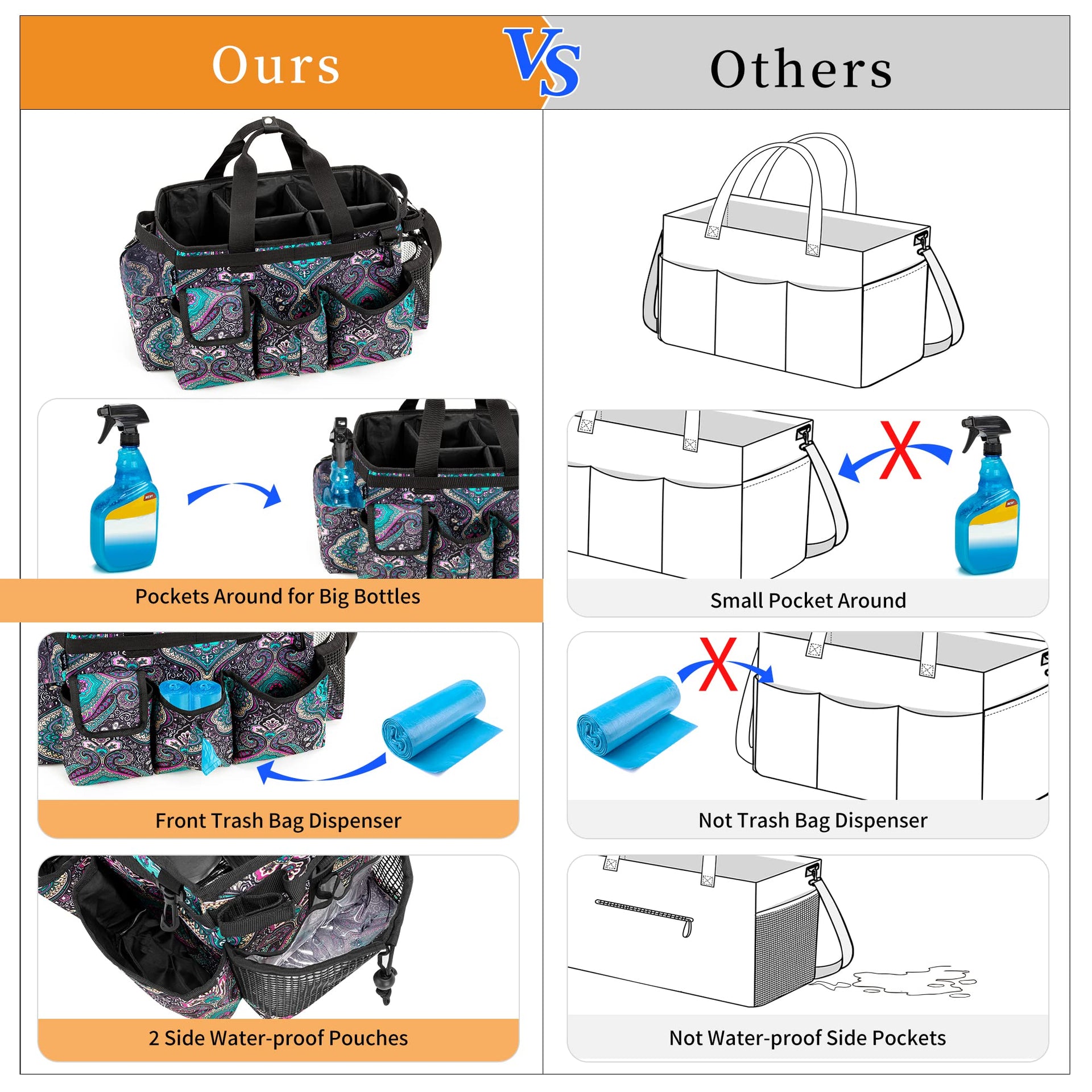 Large Wearable Cleaning Caddy Bag with Detachable Divider