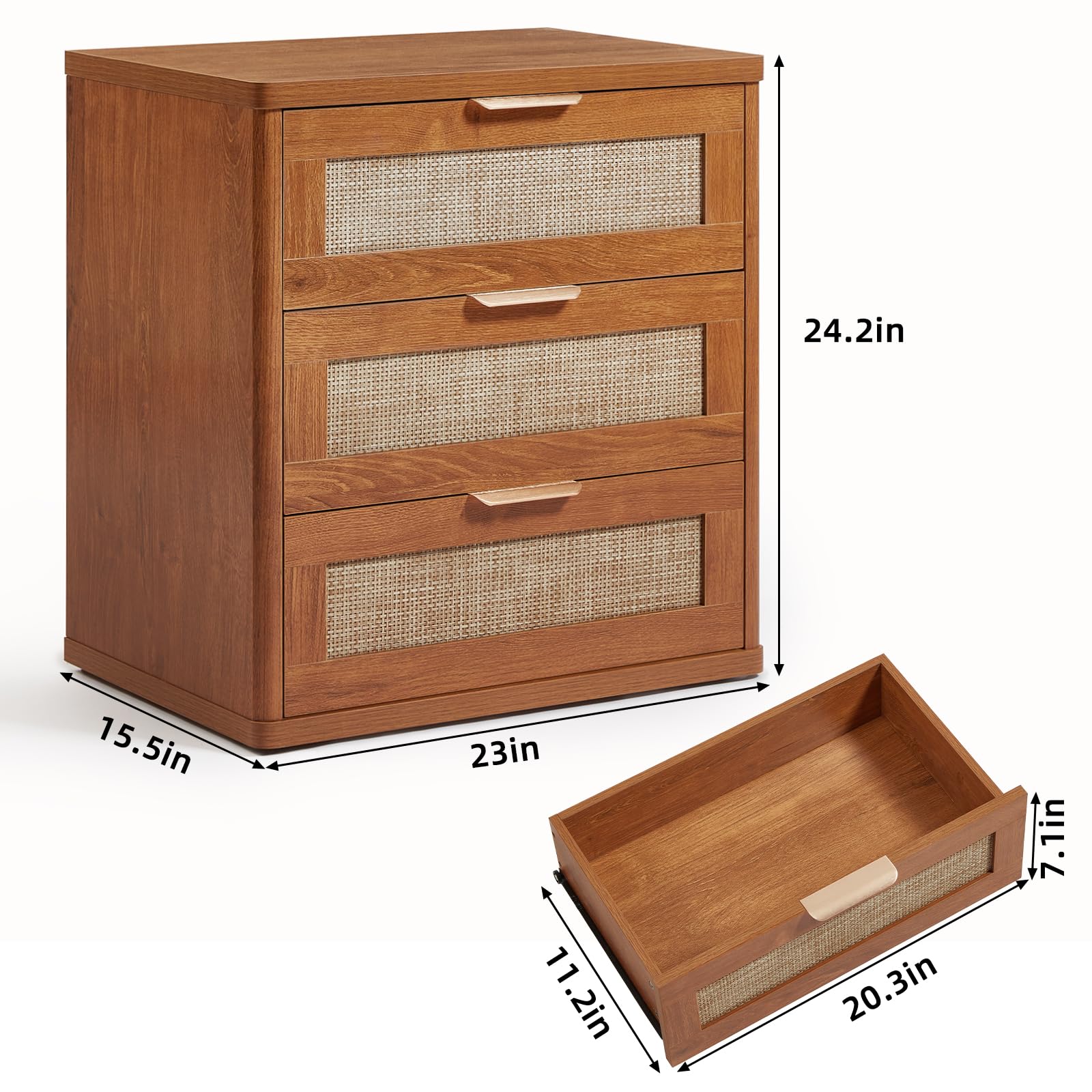 Rattan 23" Nightstands Set of 2 with Drawers for Bedroom (2 Count)