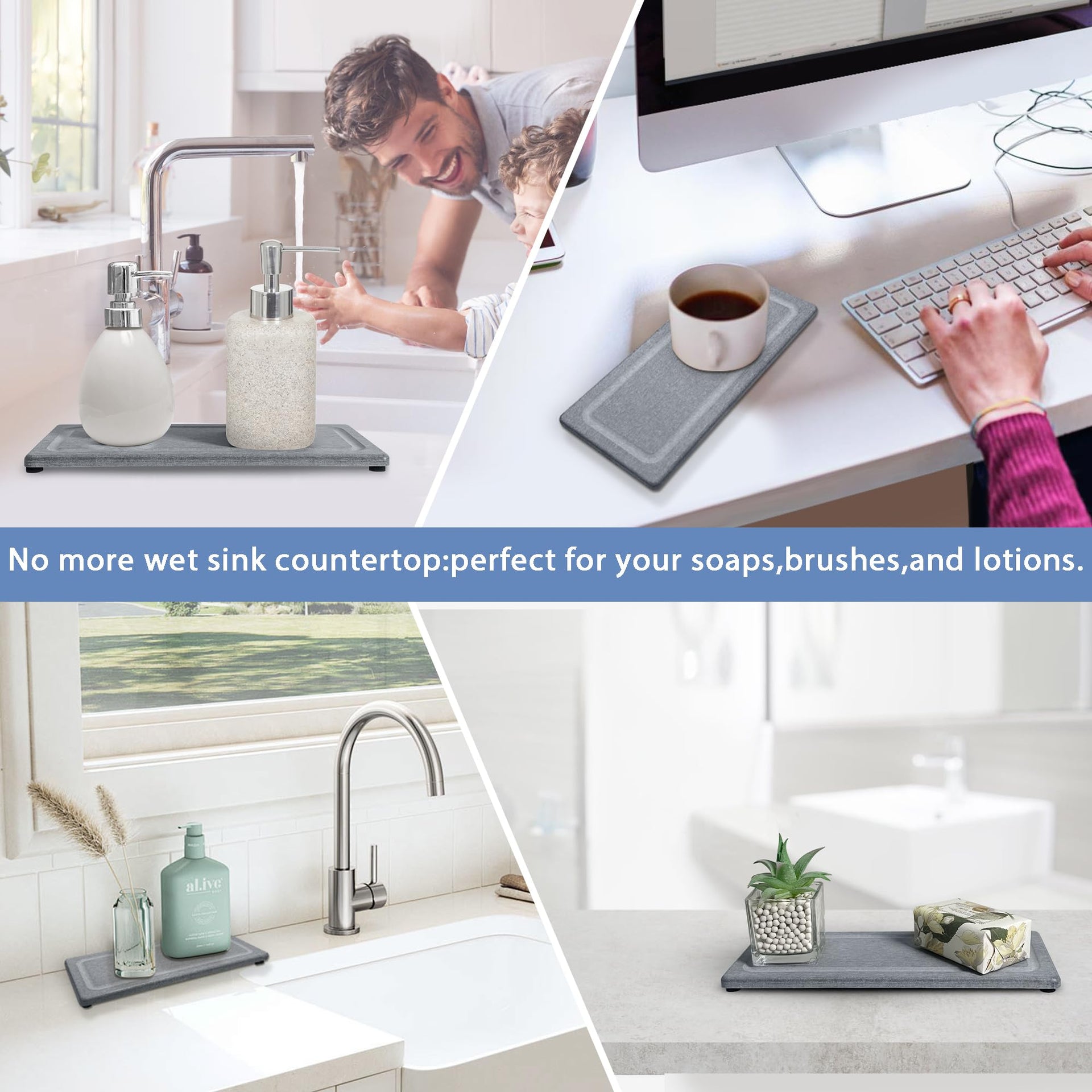 2 PCS Water Absorbing Stone Trays for Bathroom Sink Fast Drying Coasters (2 Count)
