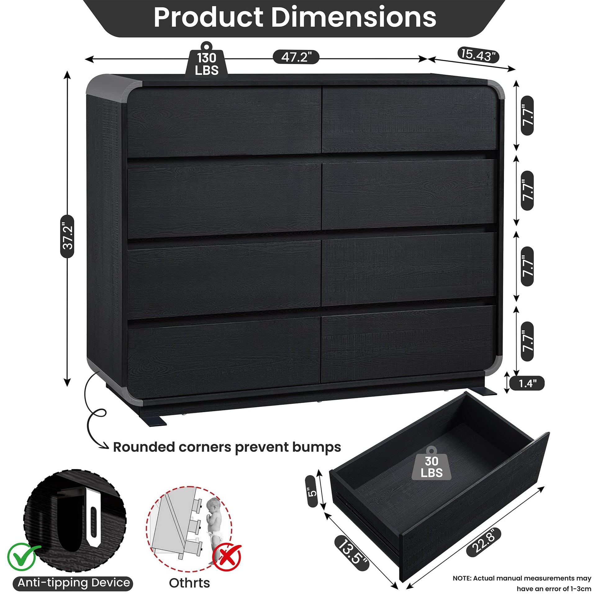 Black Dresser with 8 Drawers