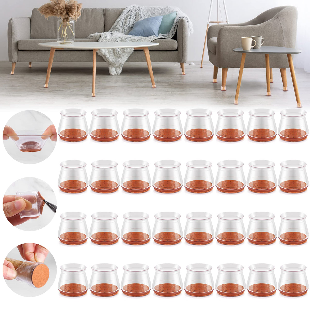 32PCS Upgraded Silicone Chair Leg Floor Protectors for Hardwood Floors (32 Count)