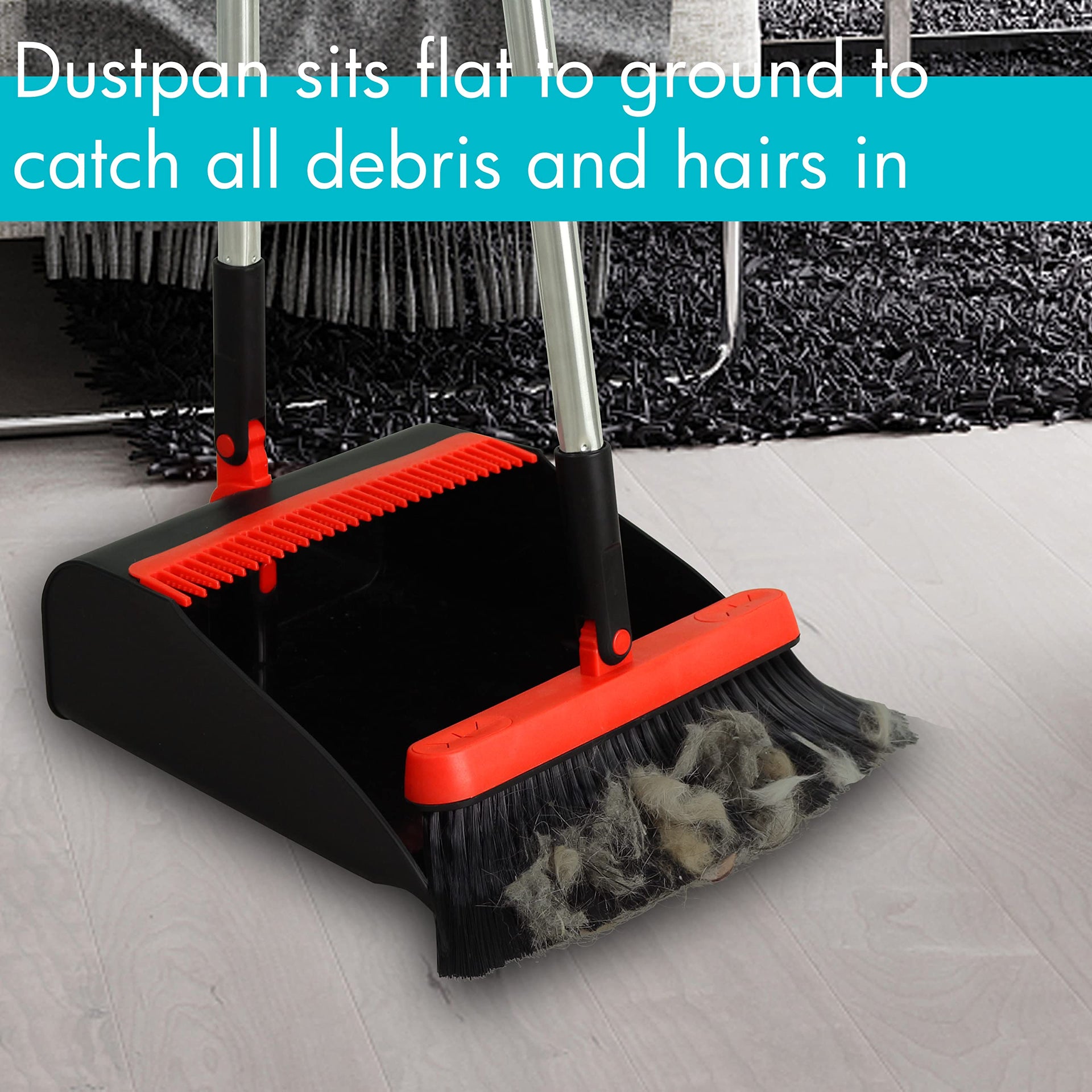 2 Pack Broom and Dustpan Set with 48" Long Handle Black (2 Count)