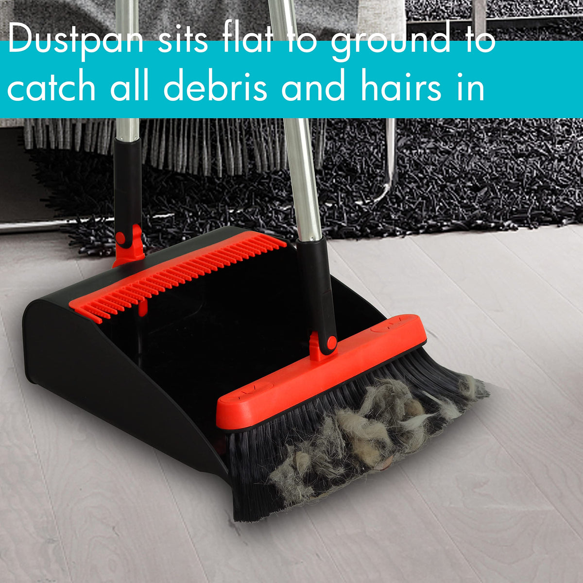 2 Pack Broom and Dustpan Set with 48" Long Handle Black (2 Count)