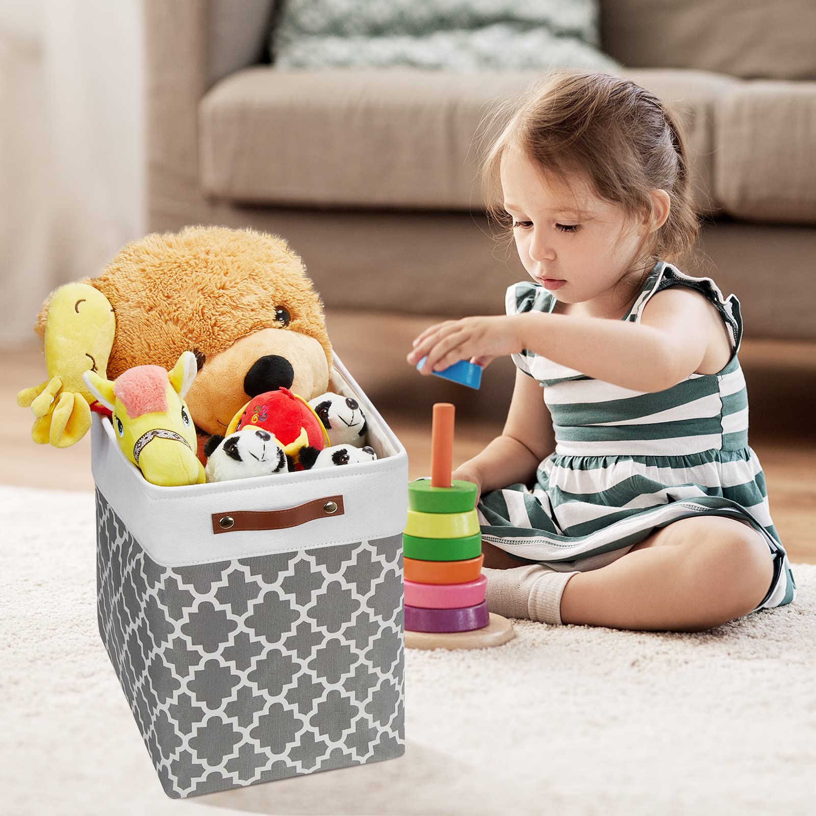 Storage Baskets Large 17"x12"x15" Foldable Rectangular Storage Bins Baskets for Organizing [2 Pack] Fabric Nursery Storage Baskets for Home (2 Count)