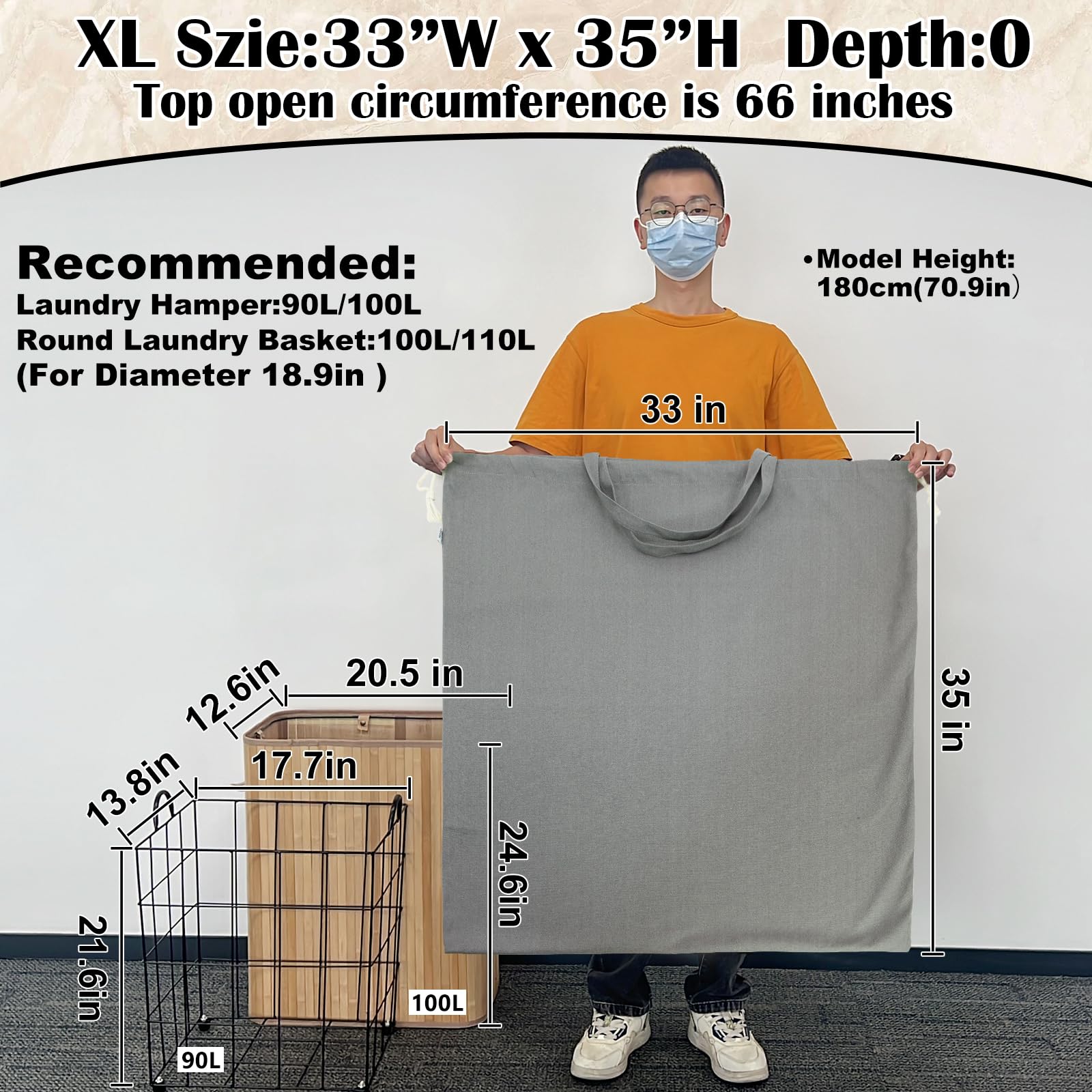 Canvas Laundry Bag 33"Wx 35"H