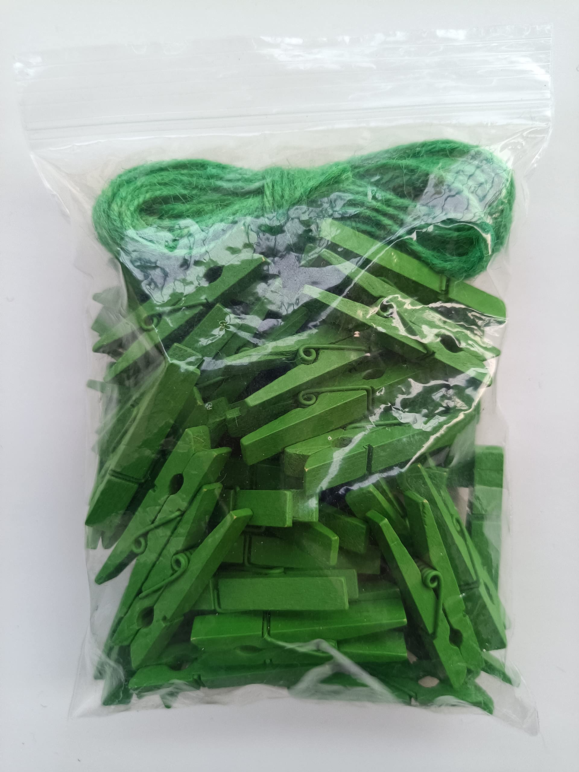 1.9 Inch Green Wooden Clips with Jute Twine Display Artwork DIY Craft Project Photo Garland Travel Clothespins Pack 50 (50 Count)