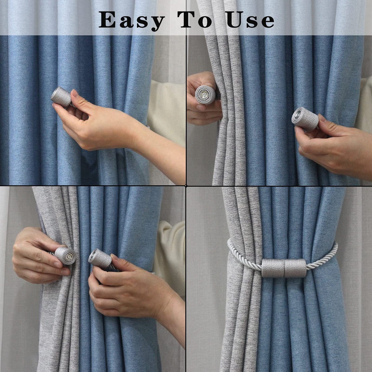 Magnetic Curtain Tiebacks Holdbacks Decorative Tie Backs for Windows Porlau (6 Count)