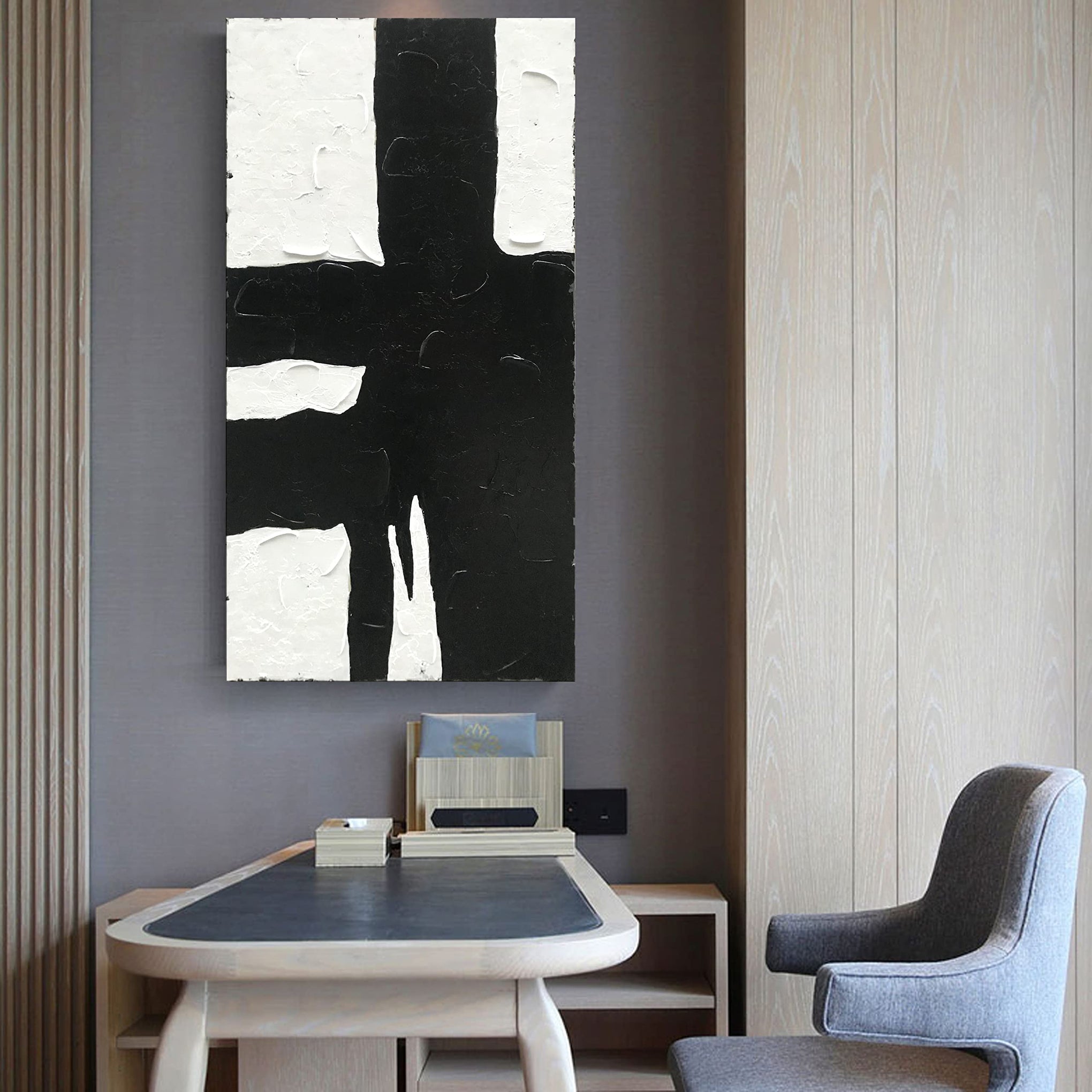 Art Hand drawn minimalist black and white abstract art oil painting