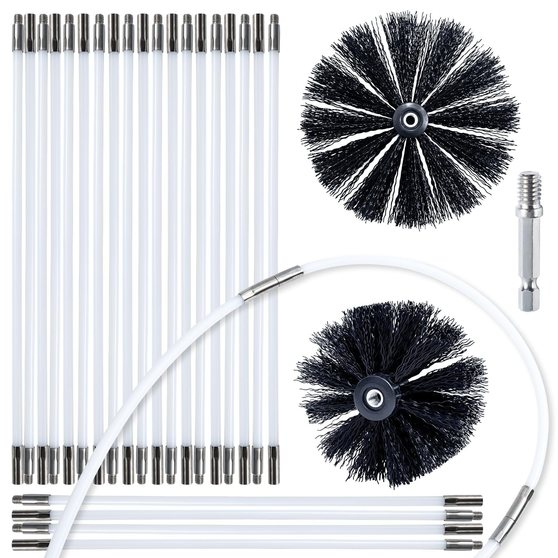Dryer Vent Cleaner Kit Chimney Sweep Cleaning Tools Pellet Stove Cleaner Kit Air Dryer Duct Fireplace Brushes for Easy Lint Cleaning with 4" and 6" Brush Heads