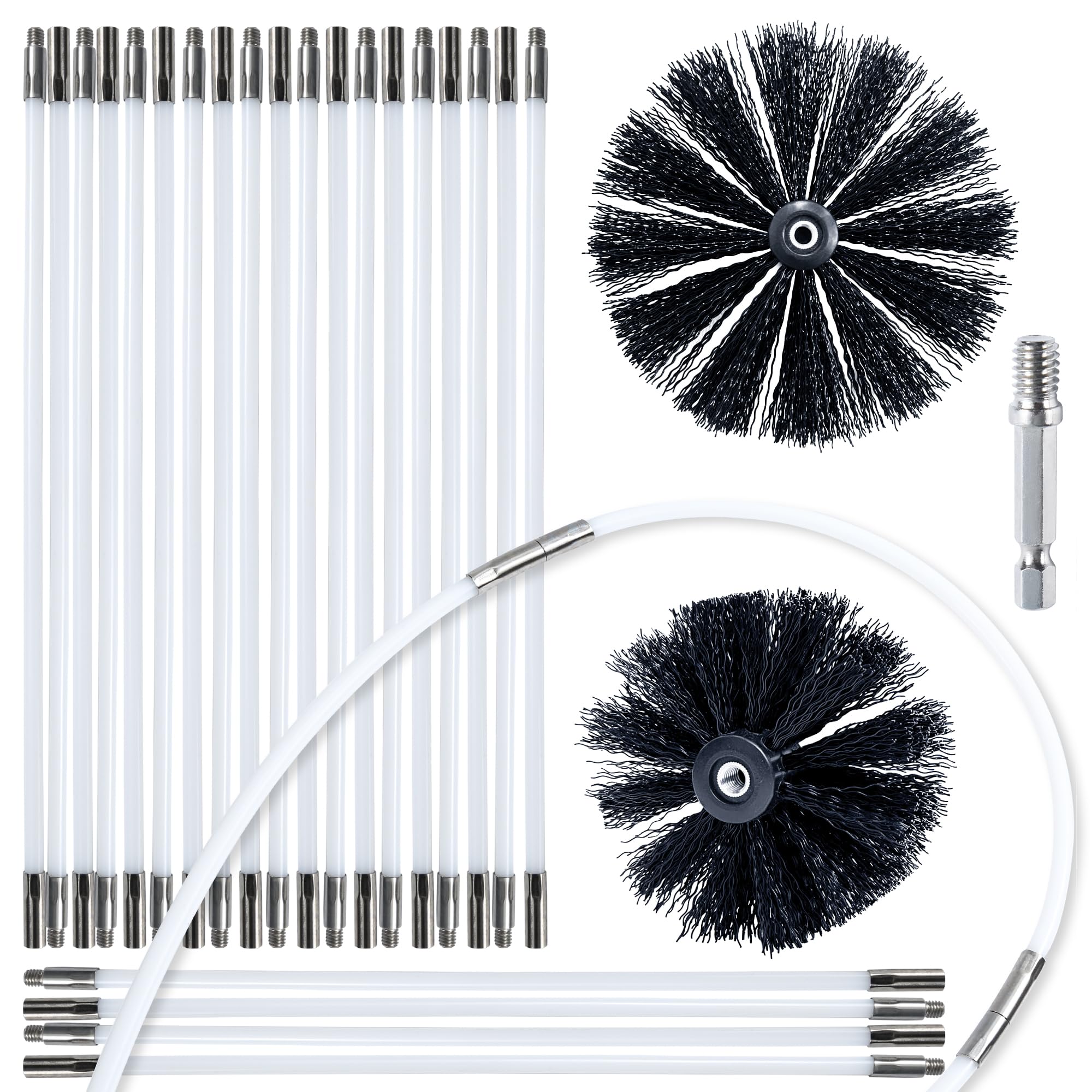 Dryer Vent Cleaner Kit Chimney Sweep Cleaning Tools Pellet Stove Cleaner Kit Air Dryer Duct Fireplace Brushes for Easy Lint Cleaning with 4" and 6" Brush Heads