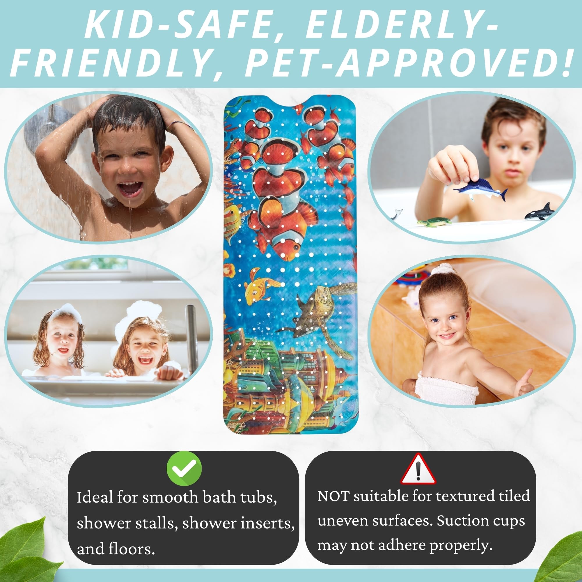 Non Slip Bath & Shower Mat 40x16 Extra Long