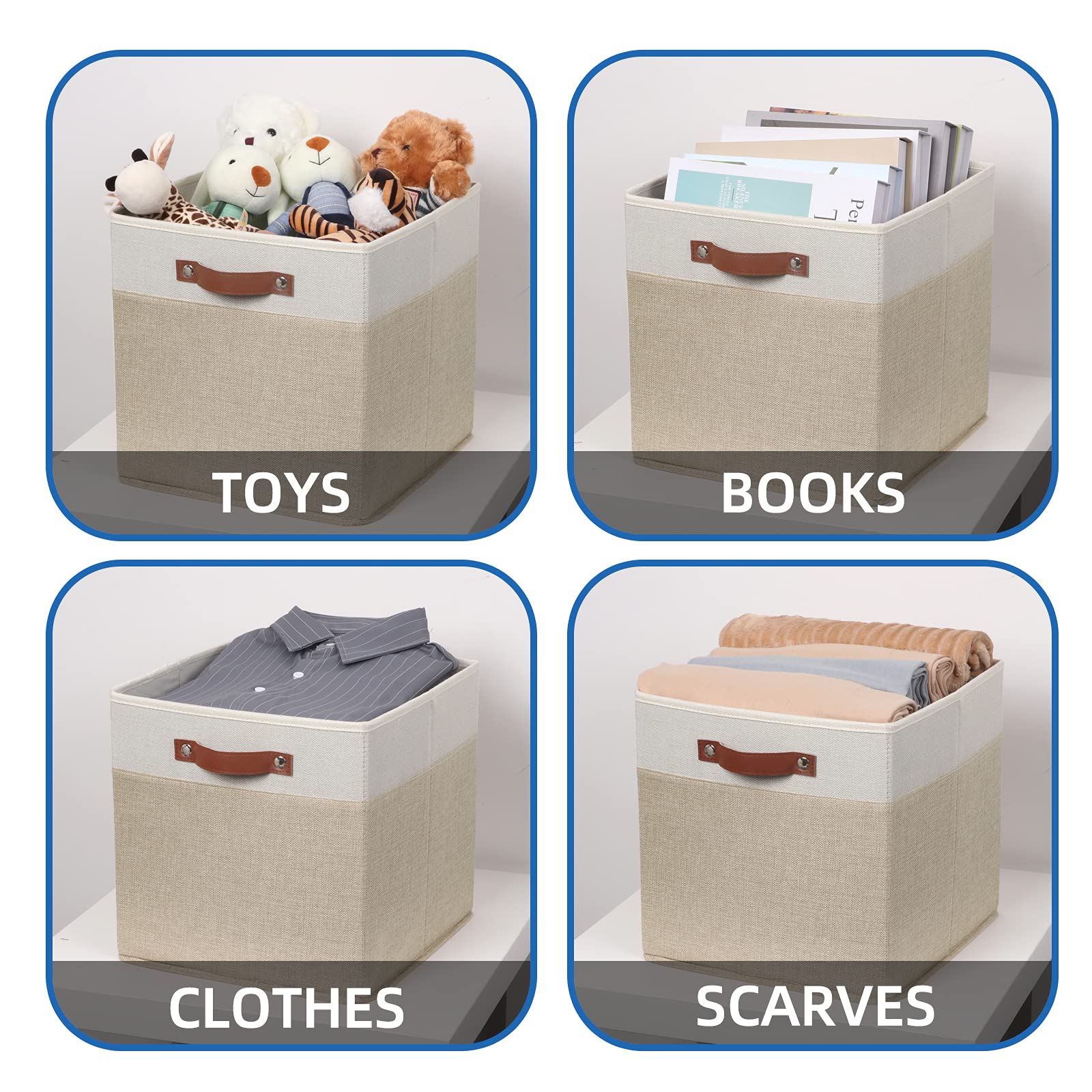 Cube Storage Bins 13 Inch Fabric Storage Cubes Storage Baskets for Shelves Closet Baskets for Cube Storage with Leather Handles