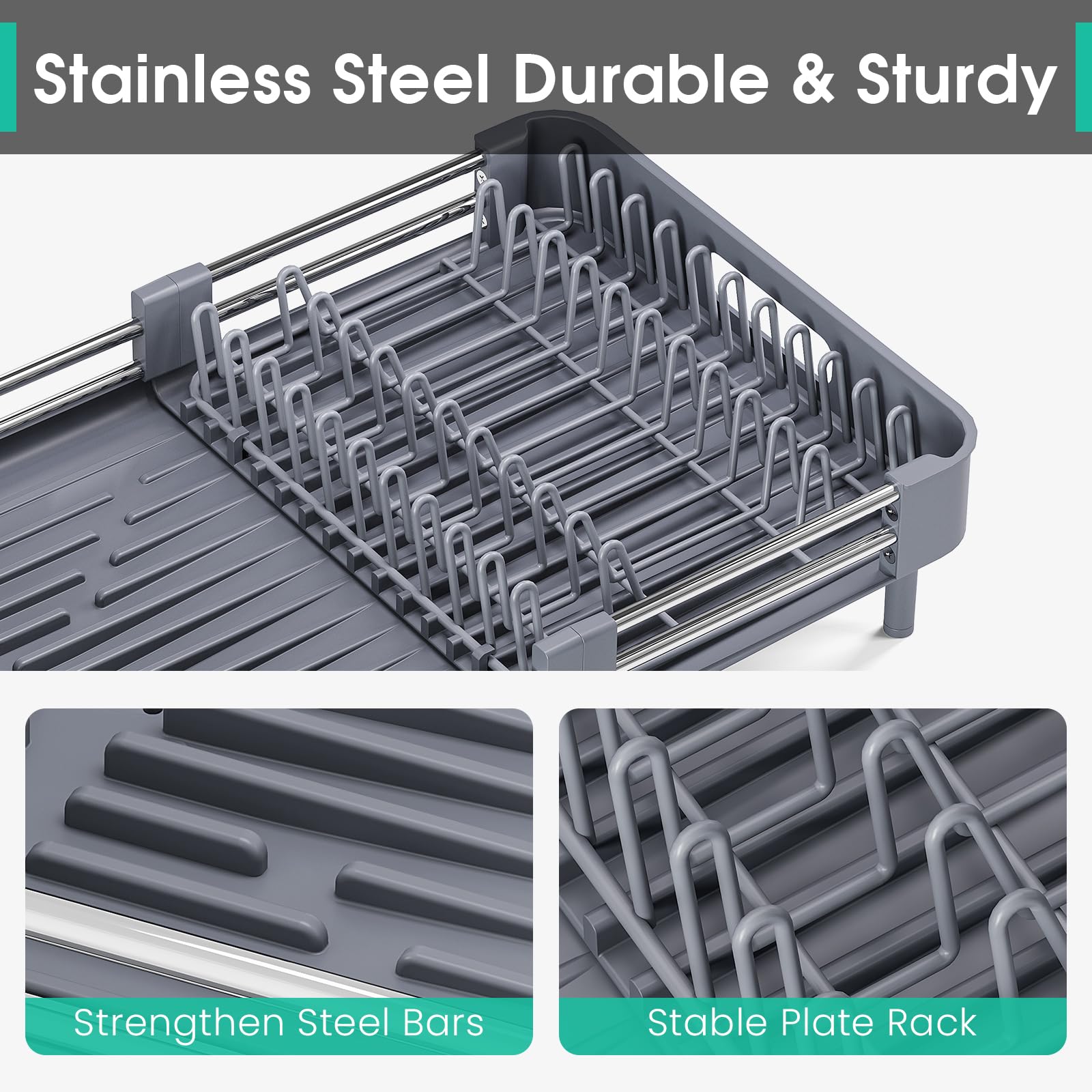 Expandable Dish Drying Rack with Cutlery Holder