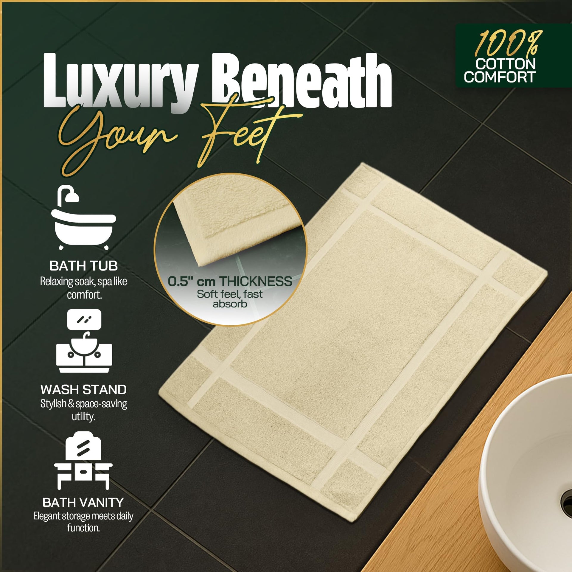 Pack of 2 100% Cotton Bath Mat 18x25 inches (2 Count)