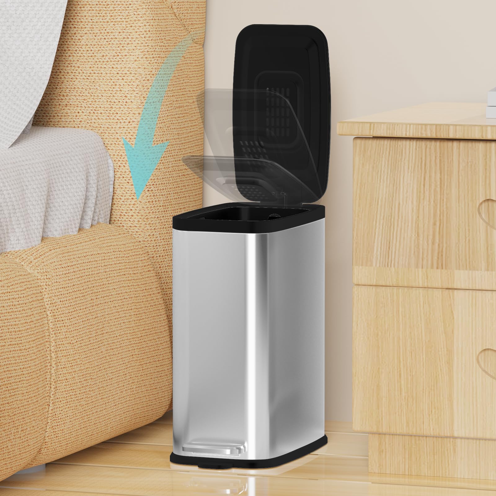 Stainless Steel Bathroom Trash Can with Lid Soft Close