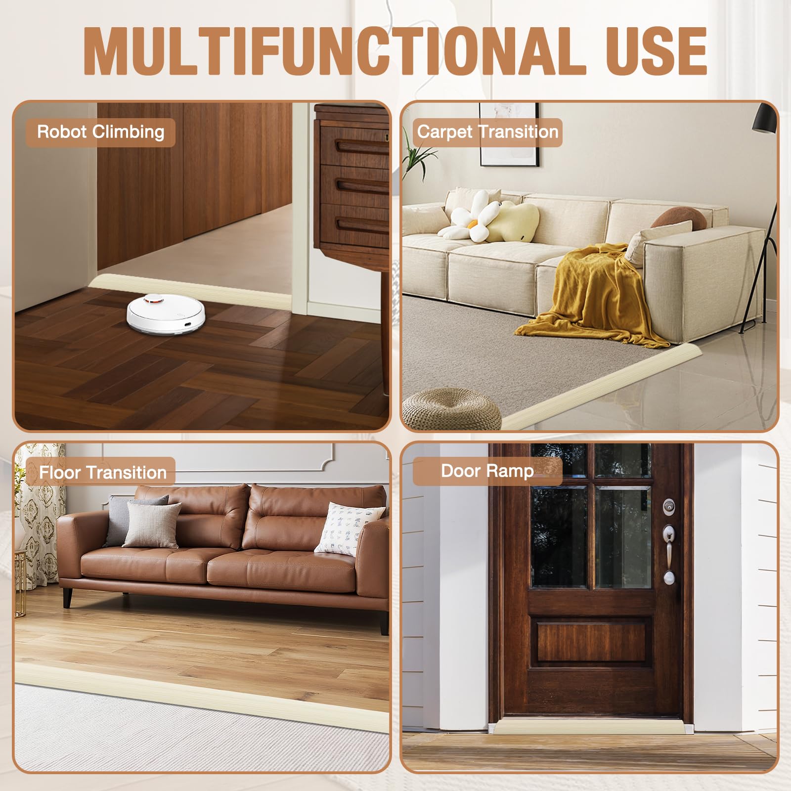 Floor Transition Strip Self Adhesive Vinyl Door Threshold Strip (3.3 Foot)