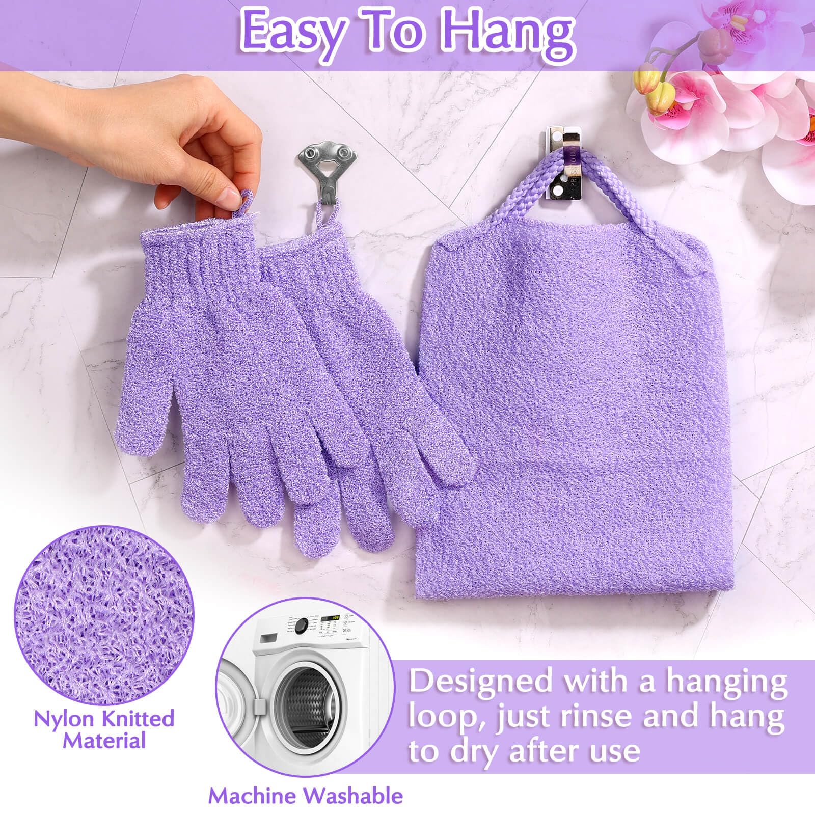 Exfoliating Back Scrubber Bath Gloves Set (3 Count)