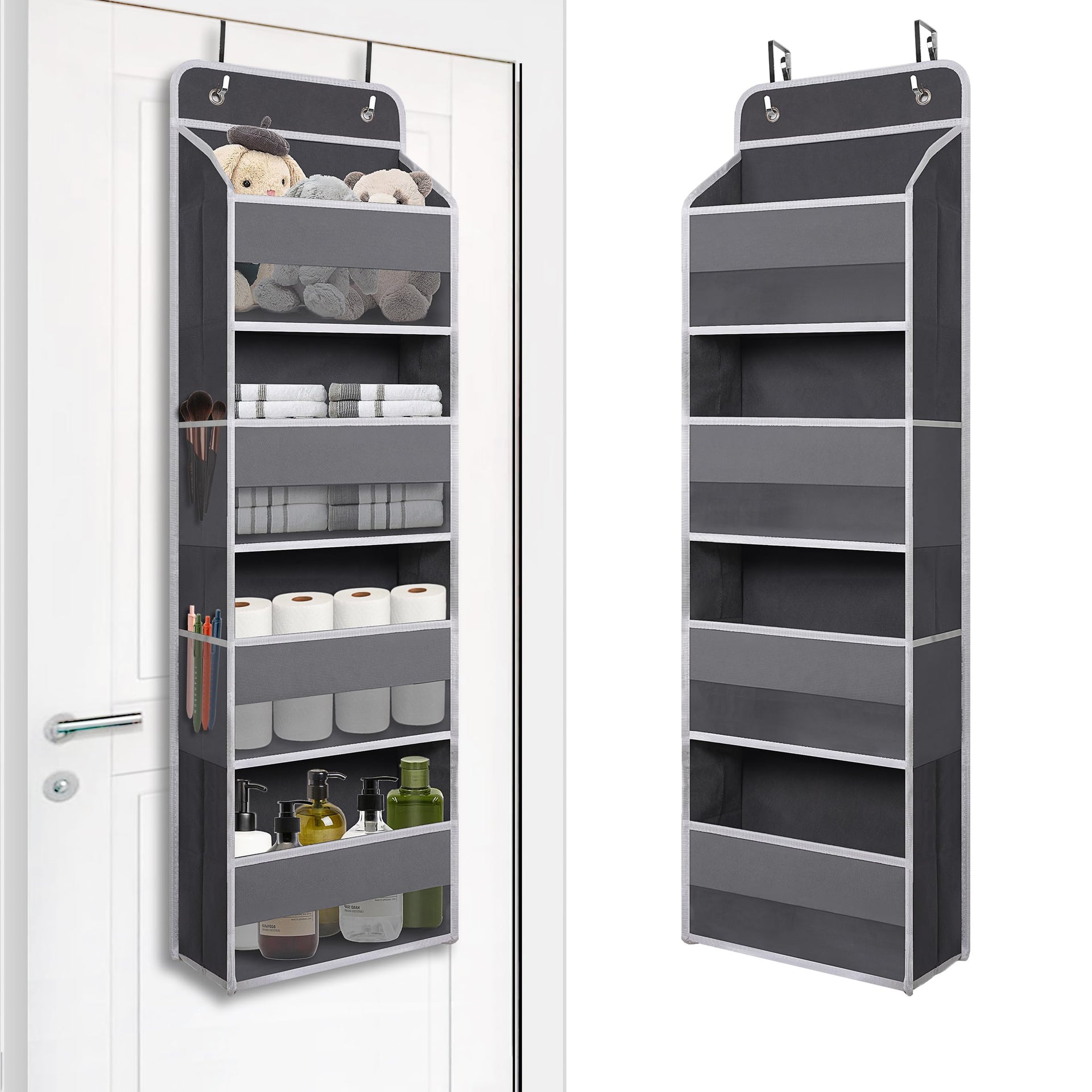 Gray Over Door Organizer with 4 Large Clear Pockets