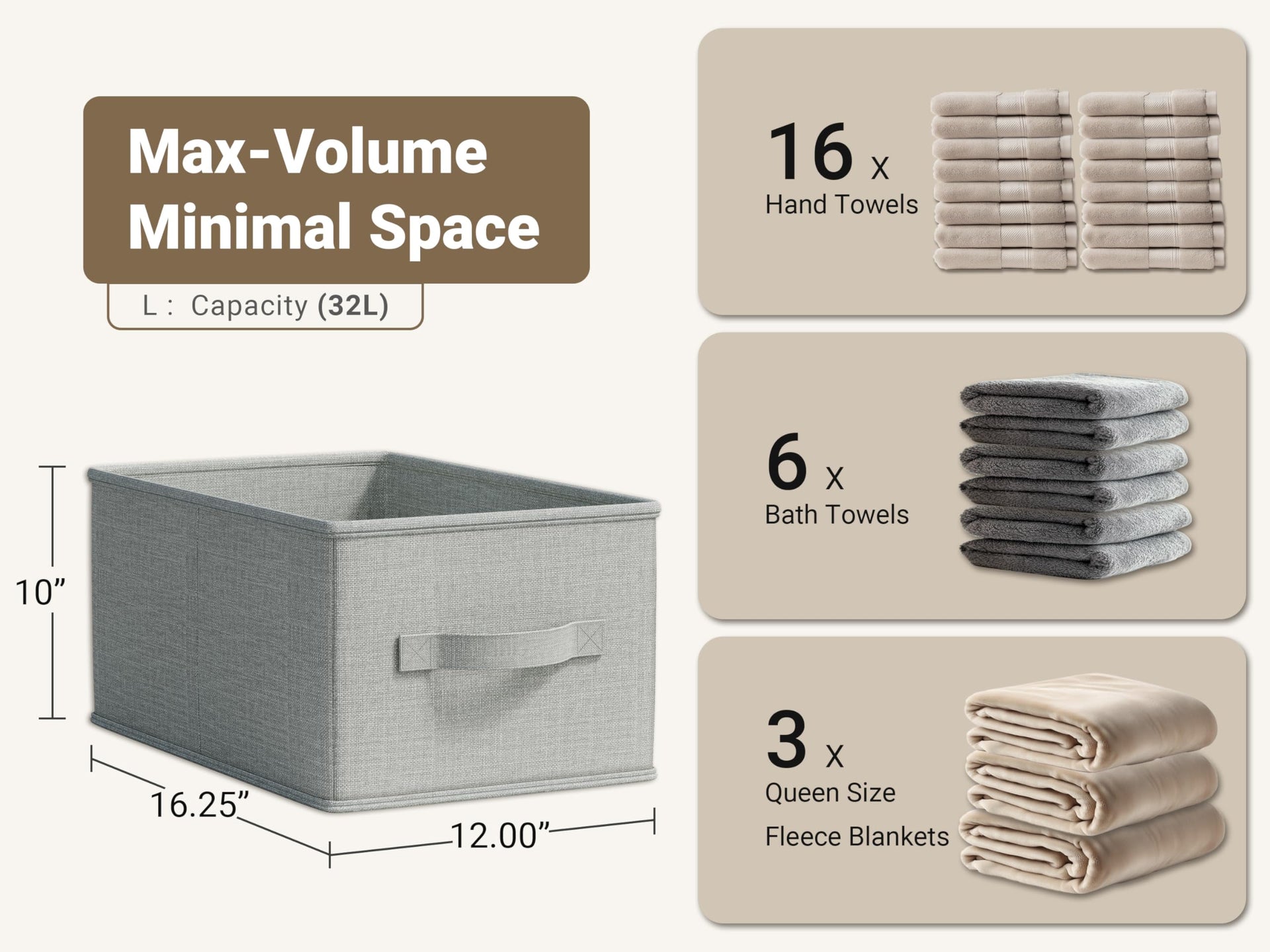 3 Pack Fabric Storage Bins for Shelves (3 Count)