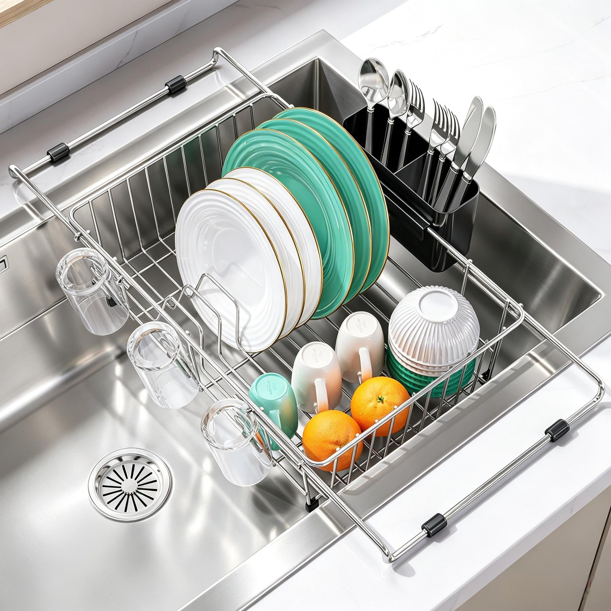 304Stainless Steel Expandable Over Sink & in Sink Dish Rack