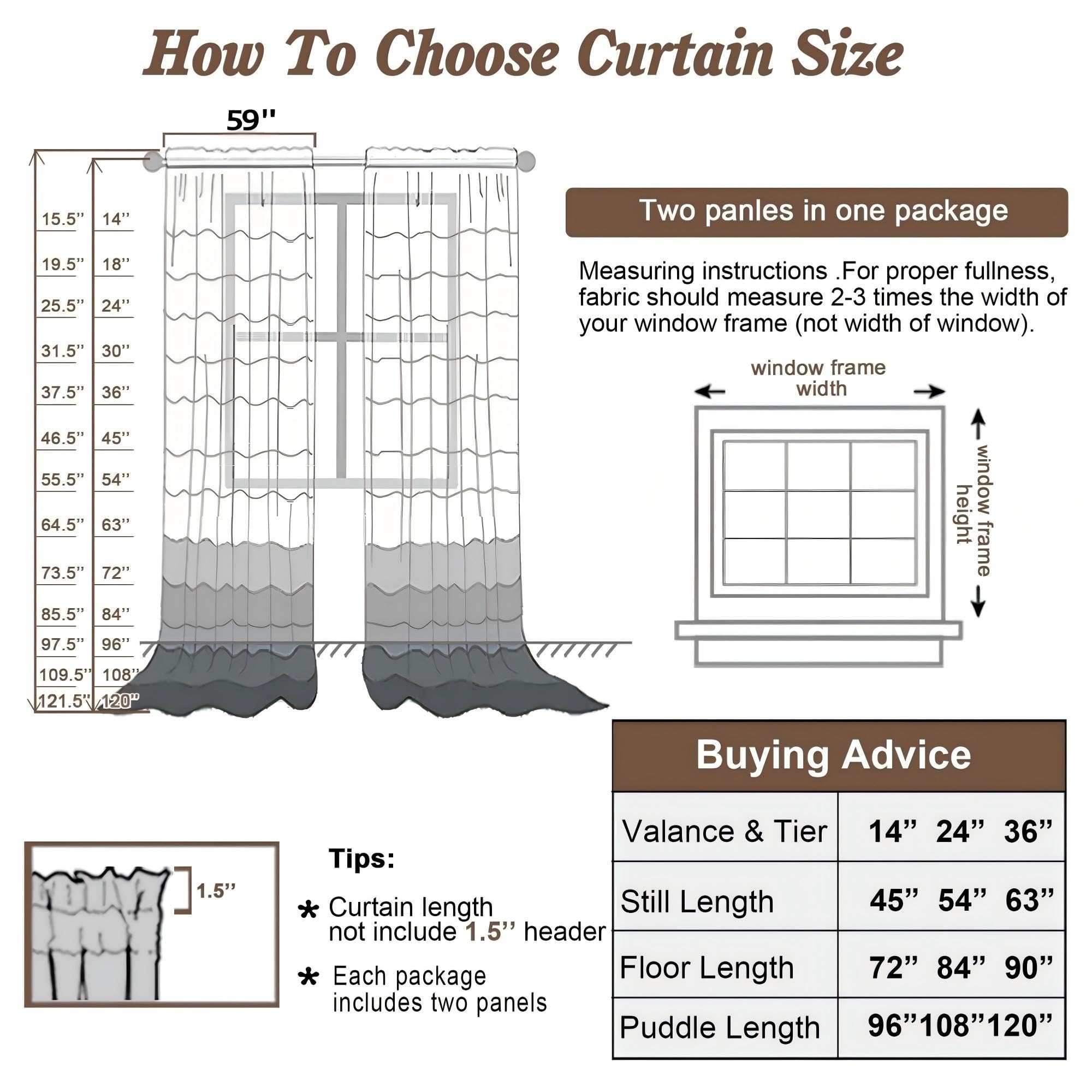 Extra Long Ivory Sheer Curtains 108 Inches Long 2 Panels (2 Count)