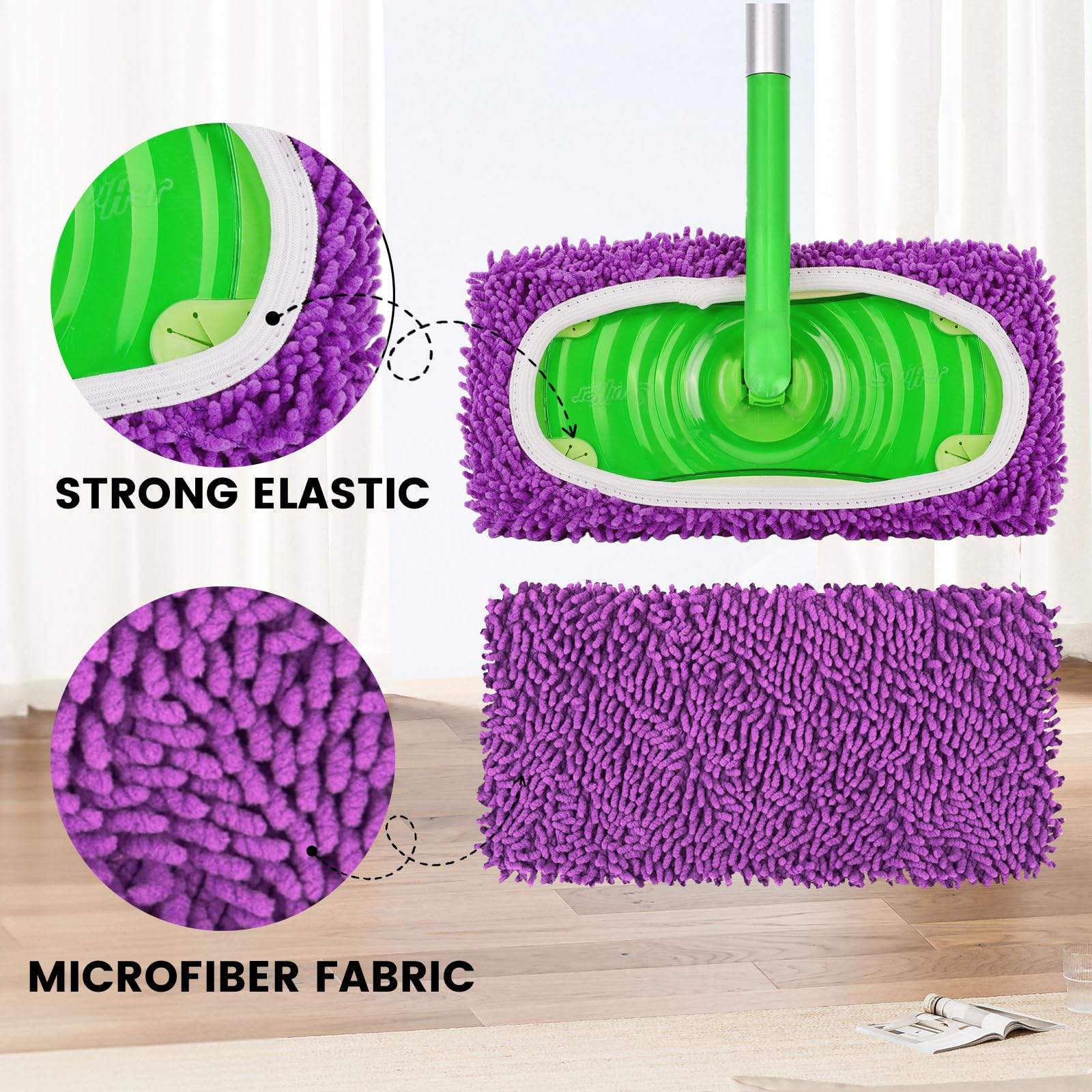 6Pcs Reusable Microfiber Mop Pads Compatible with Sweeper Mop (6 Count)