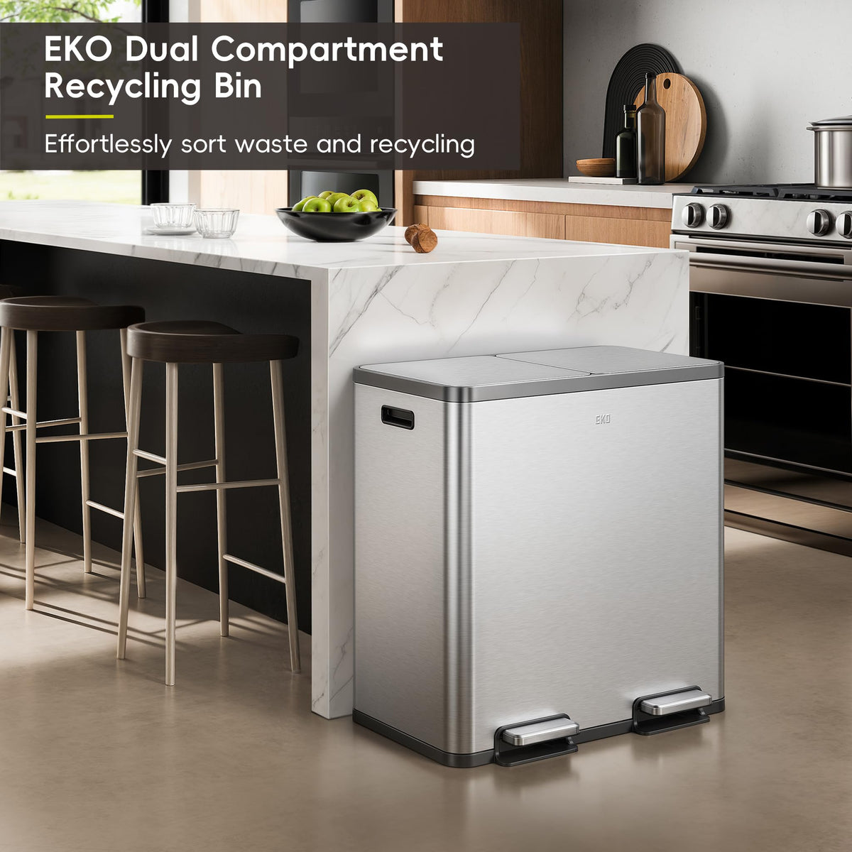 EcoCasa Plus 2 x 10.6 Gal Dual Recycling Trash Can for Kitchen